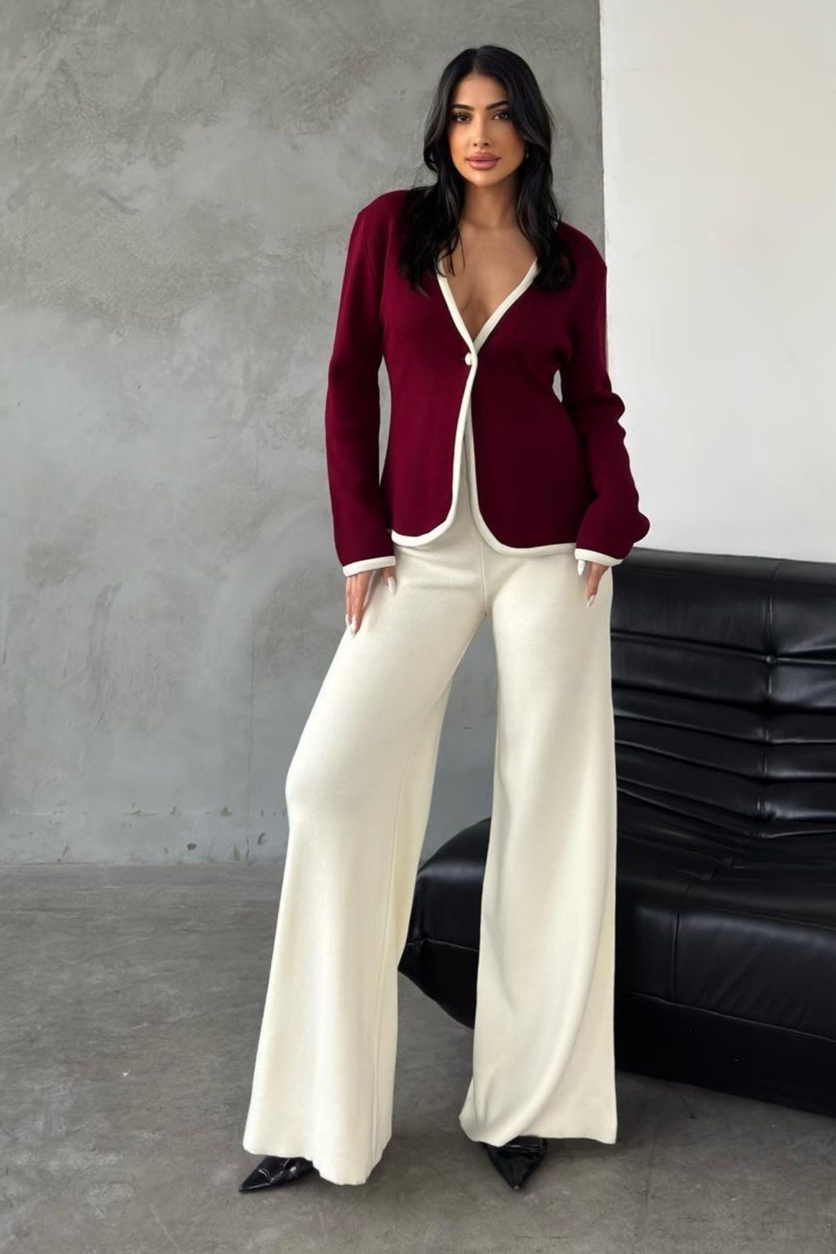 WOMAN VISION Blusentop Schwarze High-Waist-Hose und V-Ausschnitt-Ärmelloses günstig online kaufen