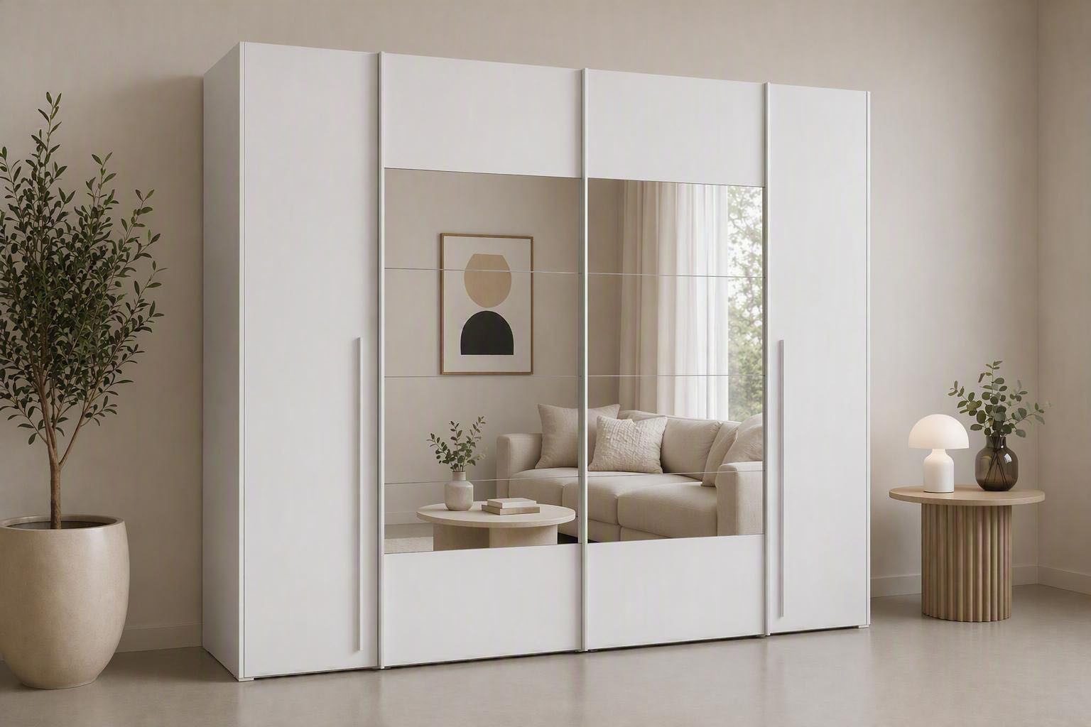 FORTE Kleiderschrank Narago, Kombischrank mit Spiegel (B/H/T ca. 270/210/61cm) Schwebetüren in Kombination mit Drehtüren, Made in Europe