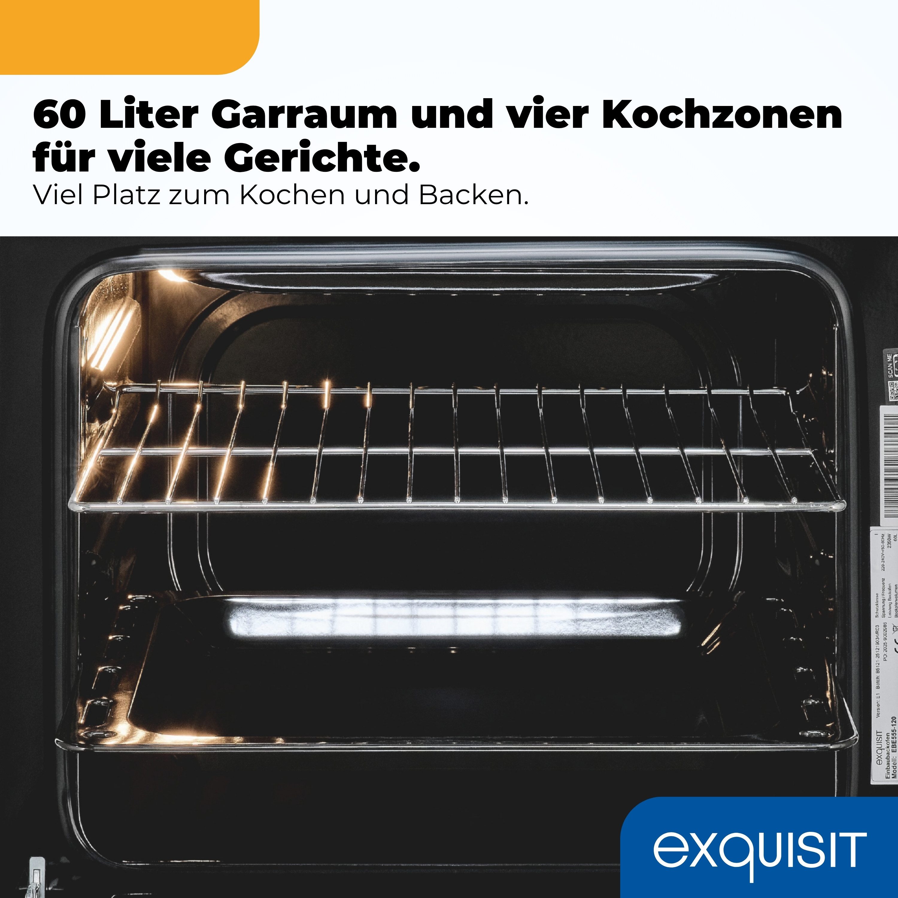 exquisit Backofen-Set BAKO Klassik 2 inox, Autarker Einbau-Ofen mit Ober-/Unterhitze, Sensor-Kochfeld – Bild 5 von 5
