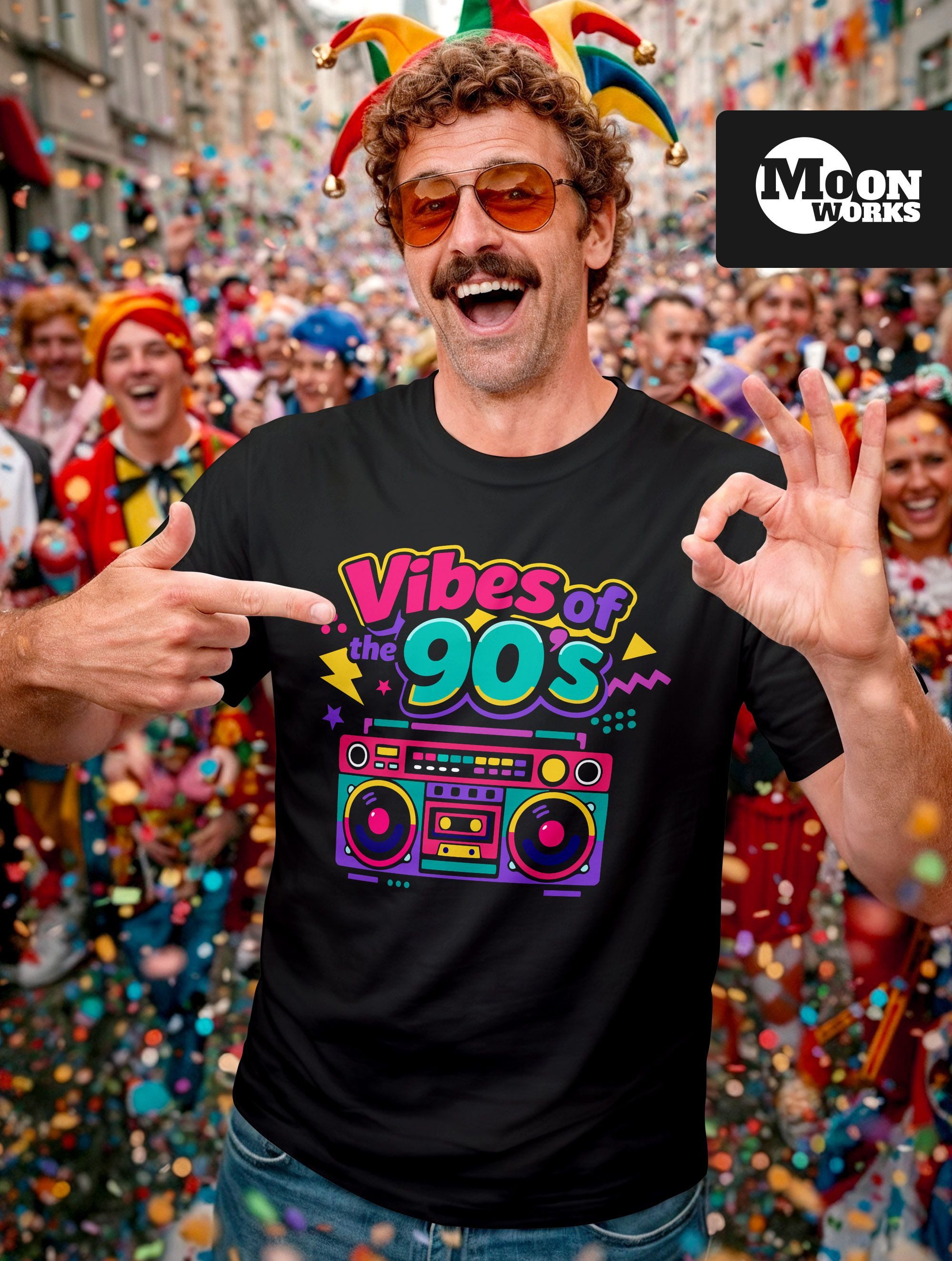 MoonWorks Print-Shirt Herren T-Shirt Vibes of the 90s Party Fasching Karnev günstig online kaufen