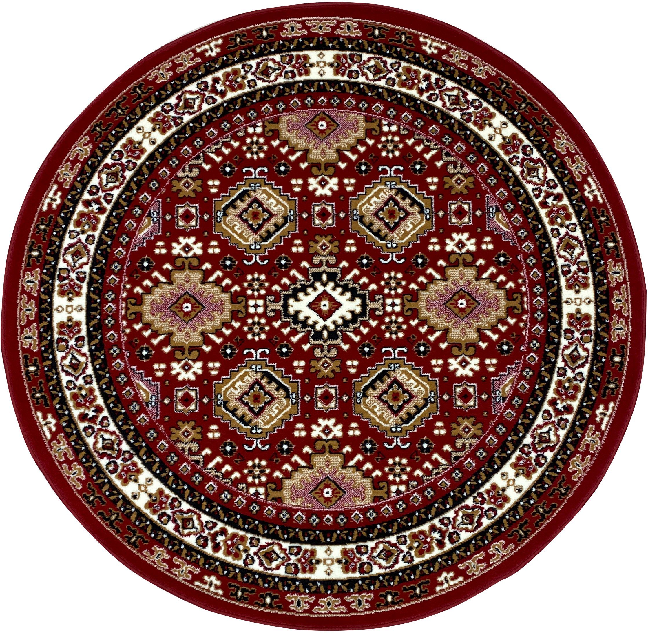 Teppich Diantha, my home, rund, Höhe: 9 mm, Orient-Optik, Teppich mit Bordüre, Kurzflor, elegant, weich weinrot