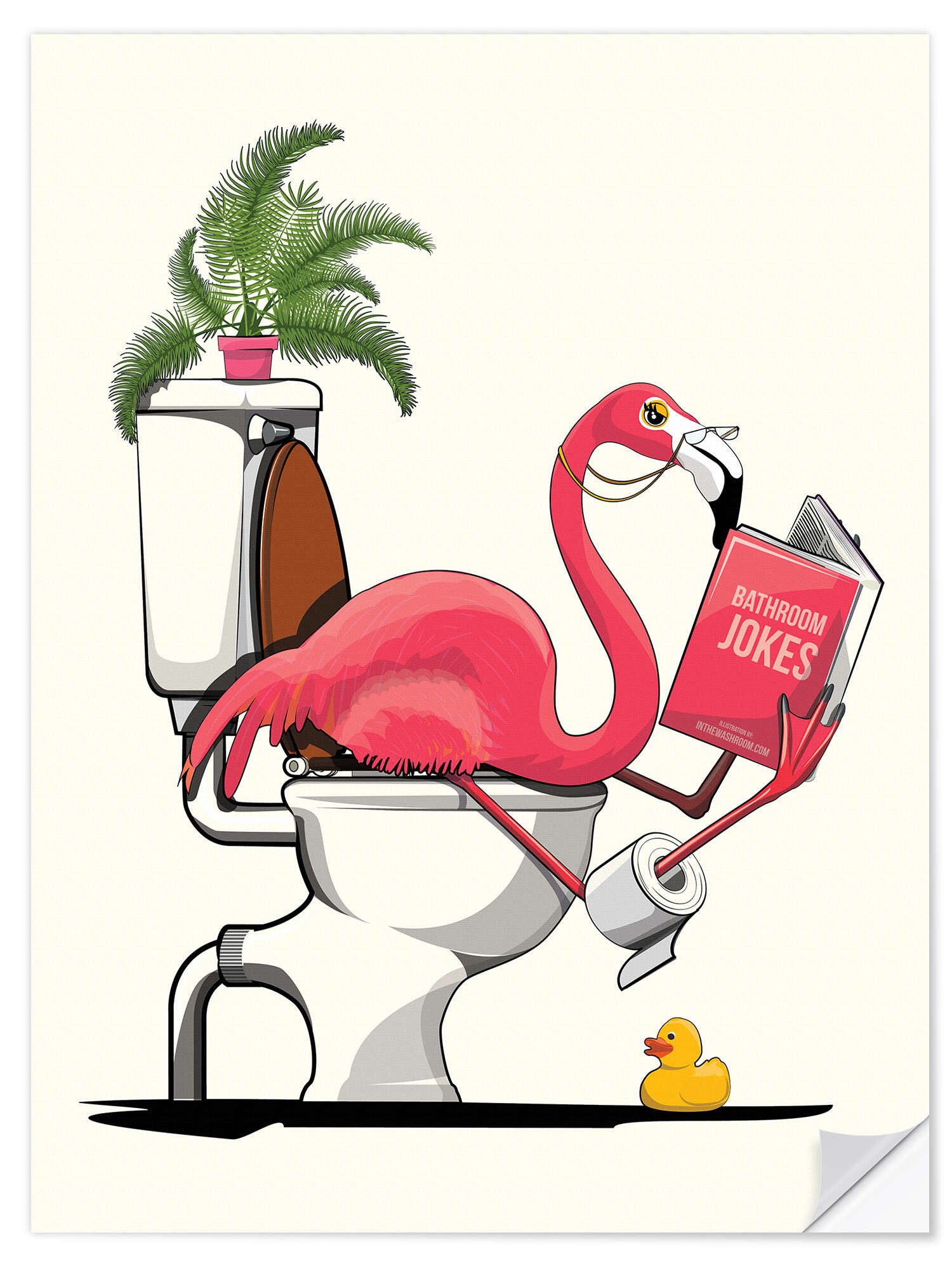 Posterlounge Wandfolie Wyatt9, Flamingo sitzt auf der Toilette, Badezimmer Illustration