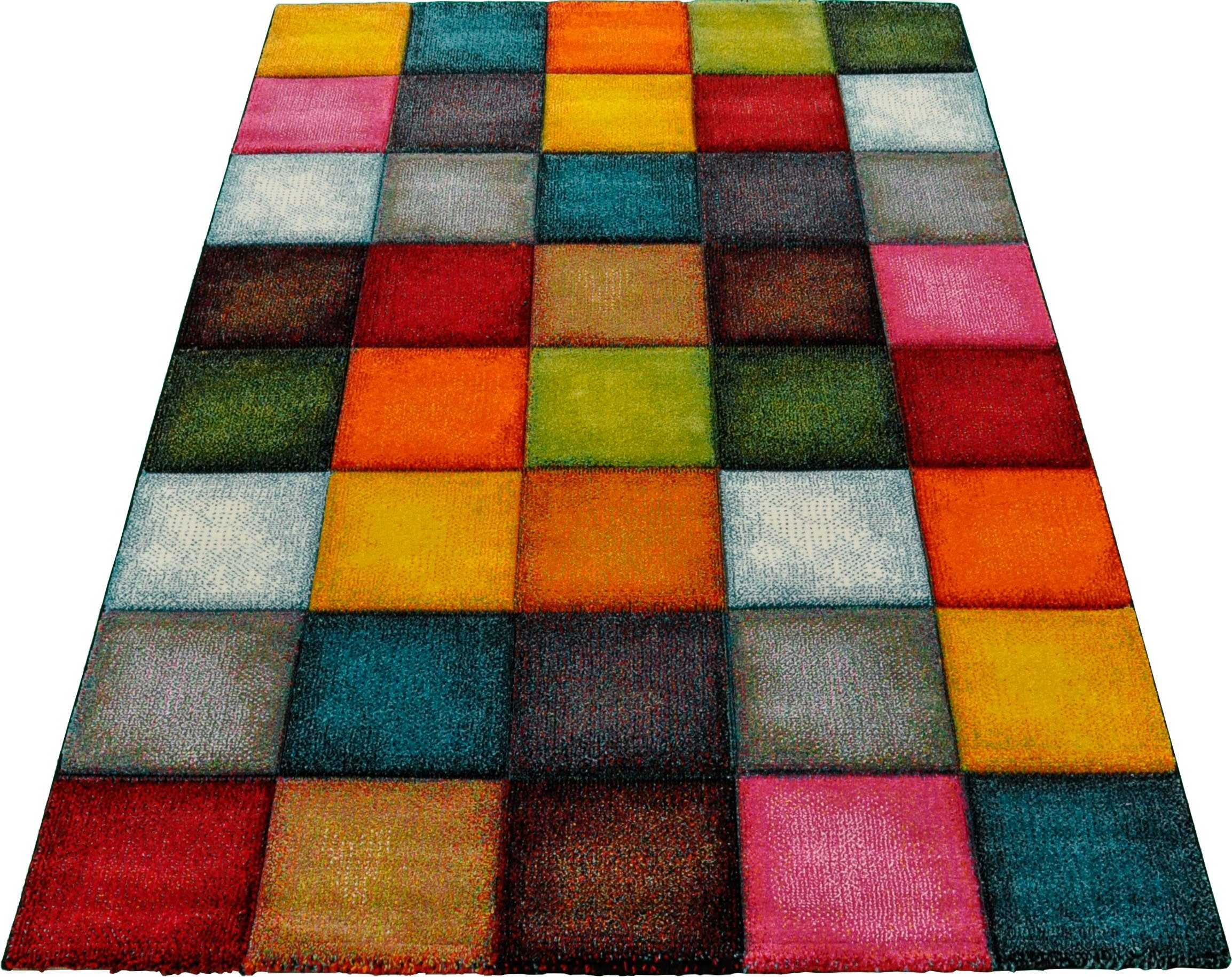 Teppich Belis 22605, merinos, rechteckig, Höhe: 18 mm, Wohnzimmer, moderner  farbenfroher Kurzflorteppich