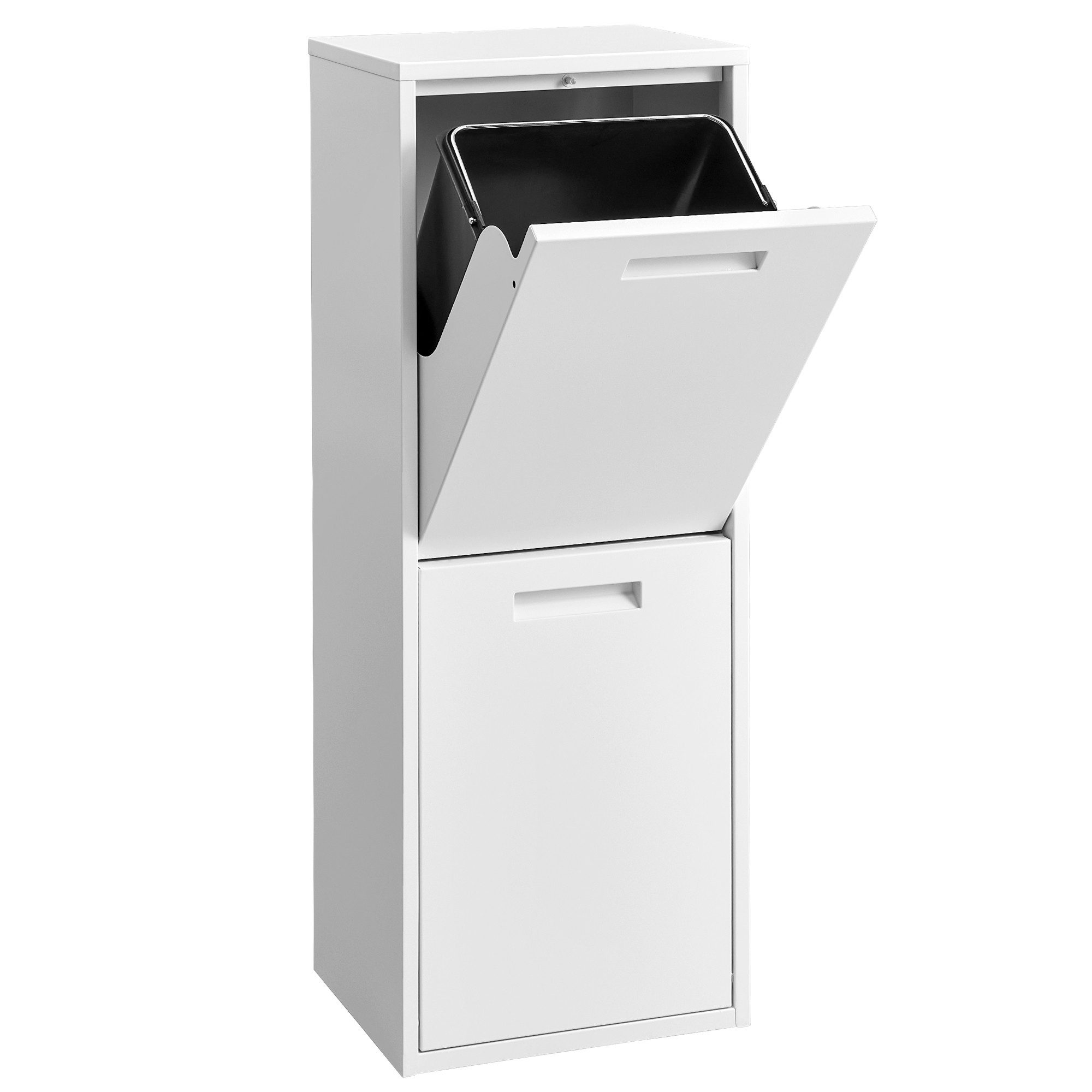 SONGMICS Mülleimer Küche Mülltrennsystem Geruchsdicht, 2 x 17 L, 34,7 x 24,1 x 92,1 cm Weiß