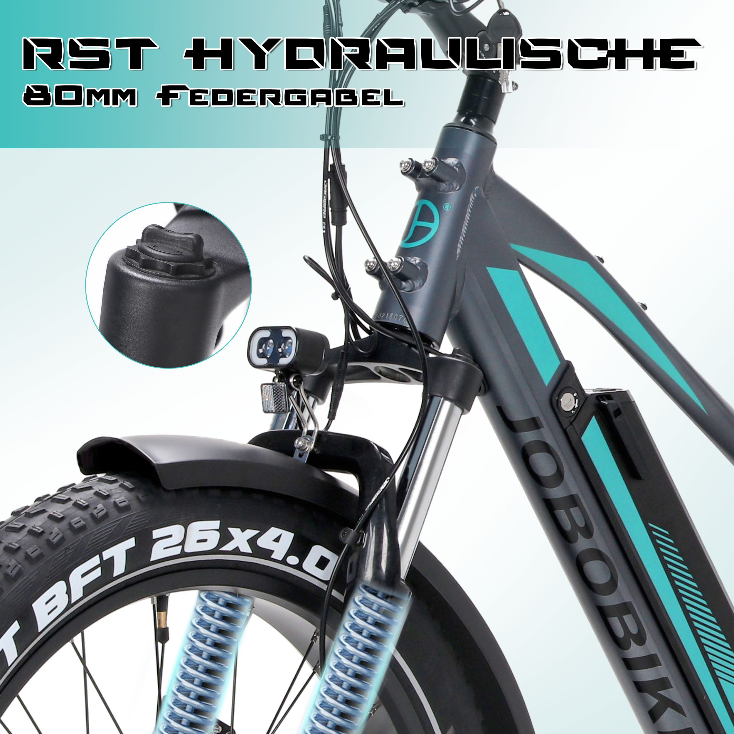 JOBOBIKE E-Bike Mountainbike 20x4,0 Zoll, 150km, Fully, Vollfederung, für Stadt, Berg und Gelände, 7 Gang Shimano, Kettenschaltung, Heckmotor, 624 Wh, Elektrofahrrad mit mechanischen Scheibenbremsen, max. 150 kg