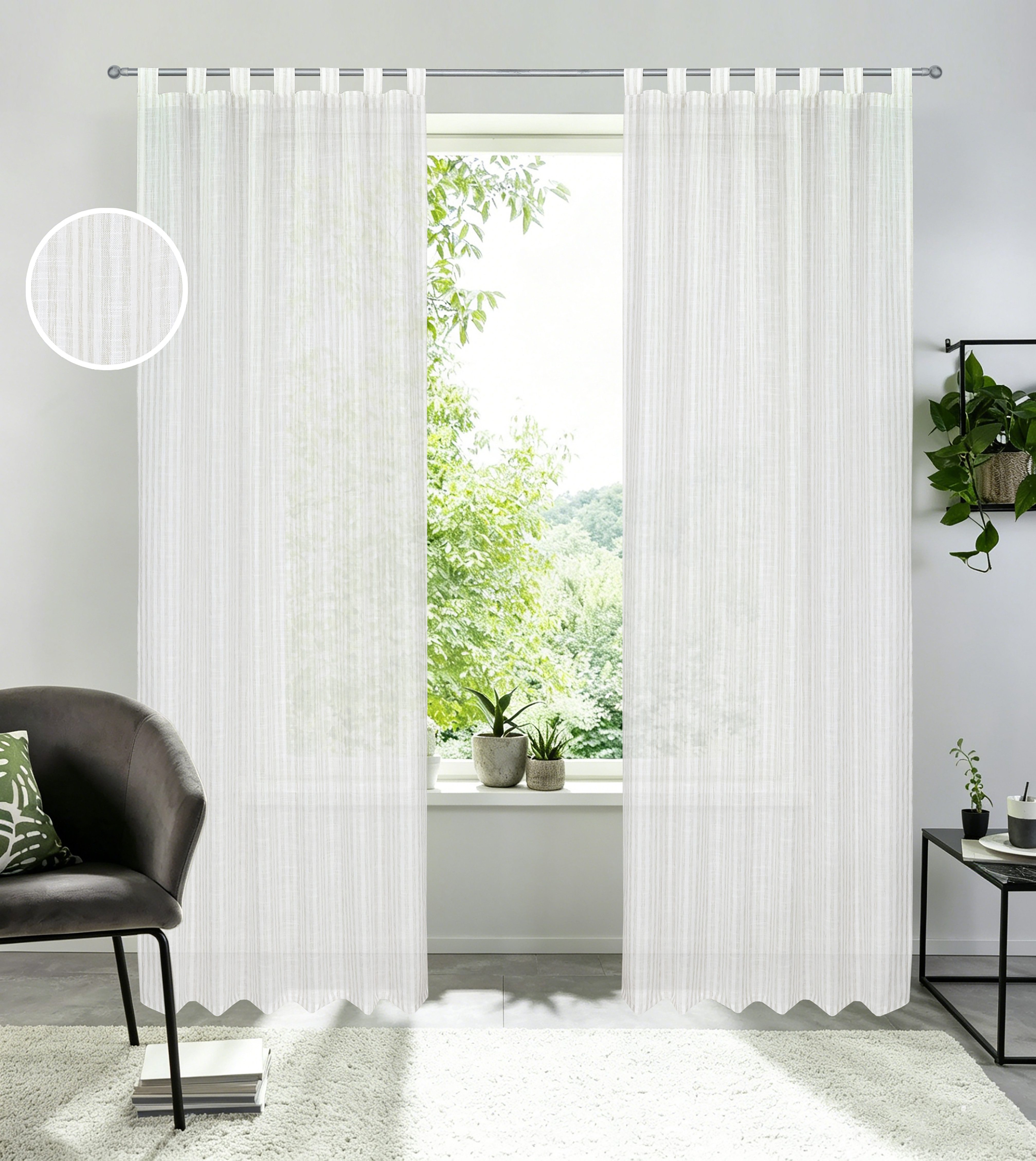 OTTO home Gardine Marric (1 St), Schlaufen, halbtransparent, halbtransparent, Leinenoptik mit Streifen, Schlaufenaufhängung
