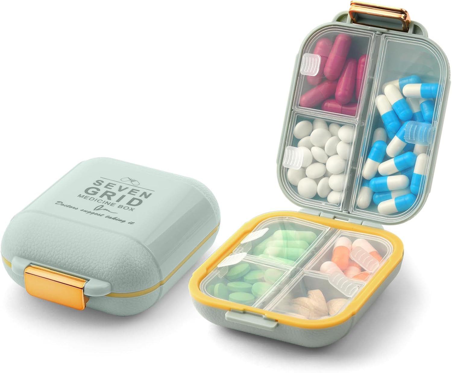 ibettertec Pillendose 7-Tage Tablettenbox, Morgens & Abends, große Fächer (Pillendose 7 Tage 7 Fächer, Medikamentenbox Pillendose mit großen Fächern), für Vitamine & Fischöl, weiß, tragbar