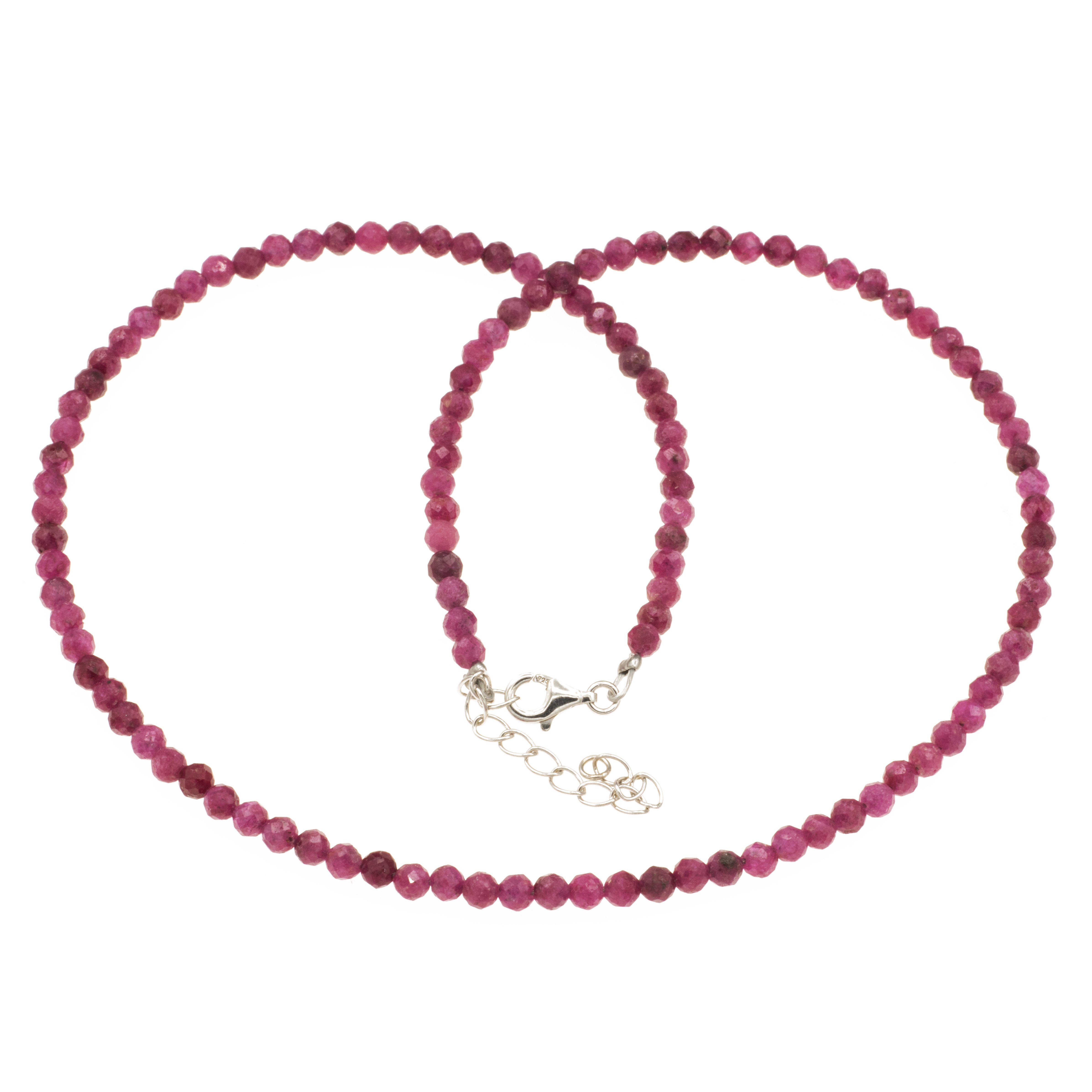 Bella Carina Perlenkette Kette mit Rubin Perlen facettiert 3,5 mm, 925  Silber Verschluss, mit echten kleinen Rubin Perlen