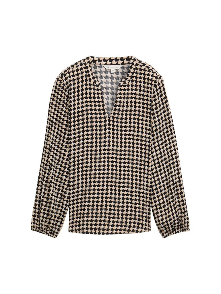 TOM TAILOR Langarmbluse printed longsleeve blouse beige geometric minimal