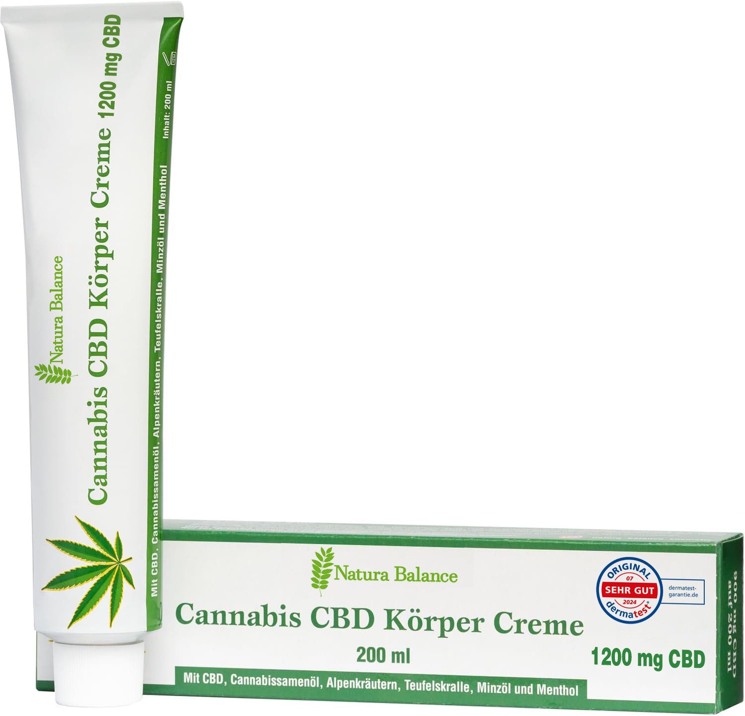 Natura Balance Körpercreme 200ml Cannabis Creme mit 1200mg CBD Teufelskralle Alpenkräuter kühlend, kann wohltuend wirken für Muskeln und Gelenke