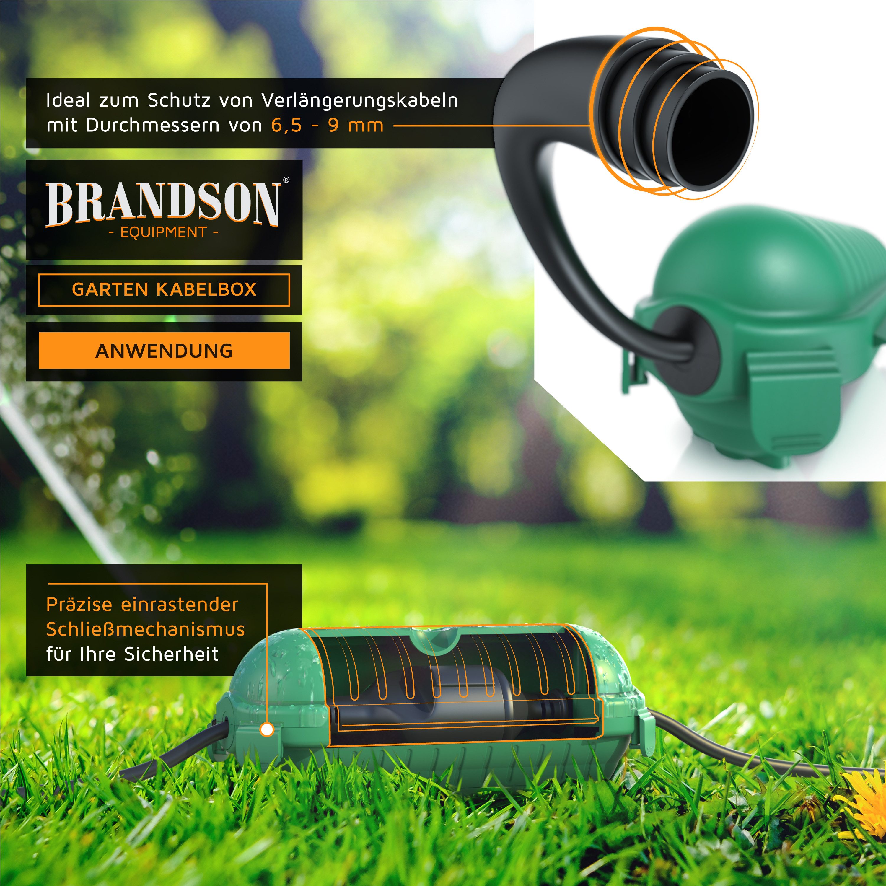 Brandson Kabelbox wetterbeständige Schutzbox für Verlängerungskabel, (1-tlg., 1 Stück), 210mm x 85 mm Garten outdoor IP44 Safe Box, schwarz