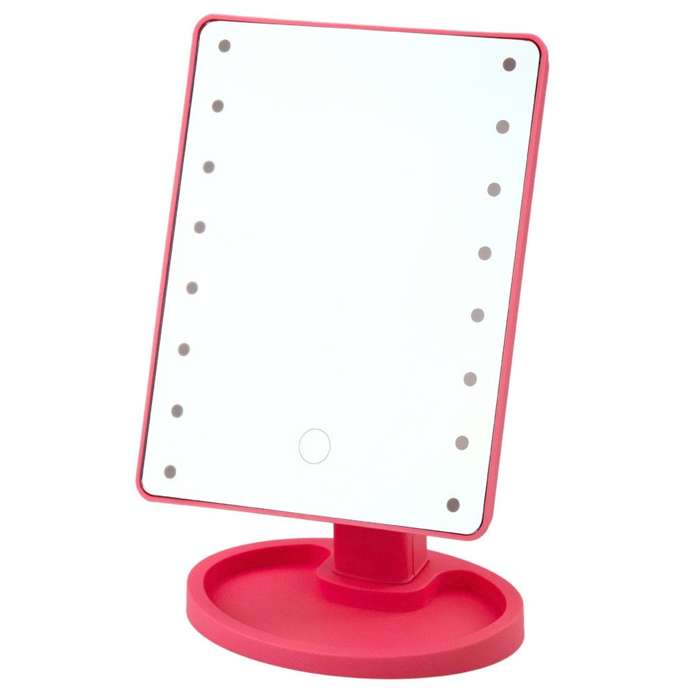 LEAN TOYS Kosmetikspiegel Schminkspiegel Standspiegel Leuchtspiegel (Spar-Set, 1-St., 22 x 16 cm drehbar), 16 LEDs, Touch-Schalter, 360° drehbar, Ablageschale