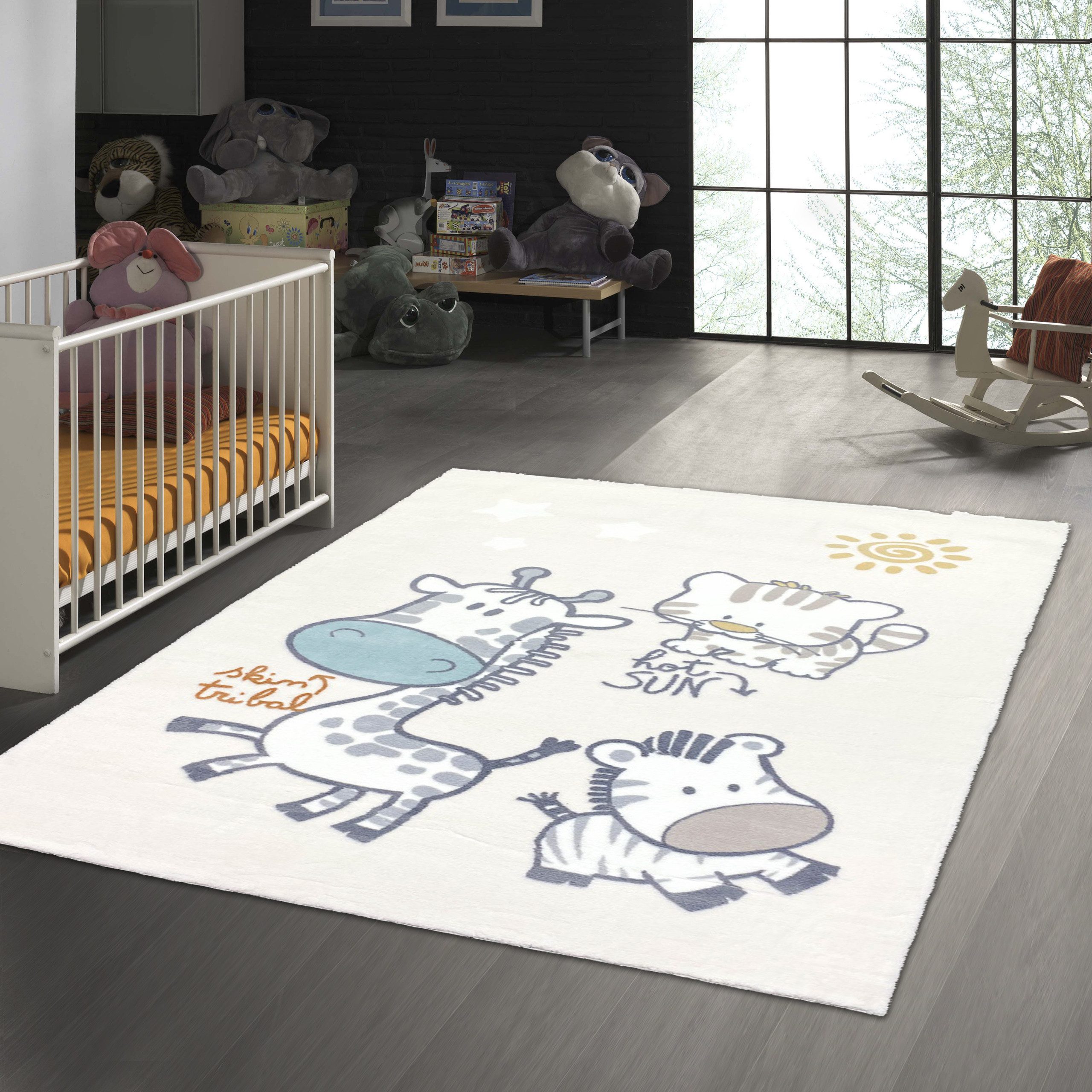 TeppichHome24 Teppich Weicher Kinderzimmer Teppich mit Tier muster in creme, rechteckig, Höhe: 18 mm