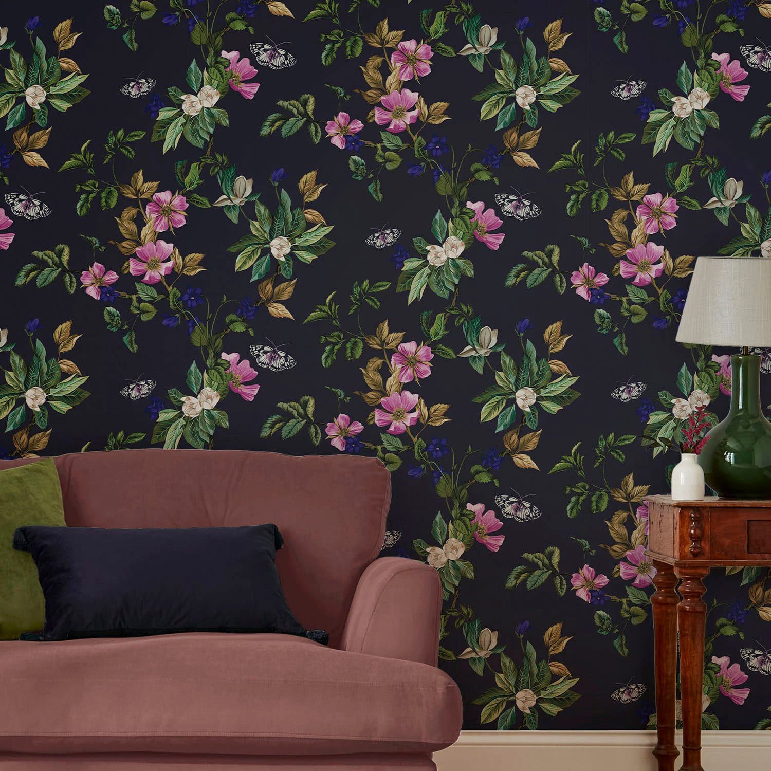(1 Wakerly St), Vliestapete glatt, Joules French Navy, floral, Woodland Floral floral