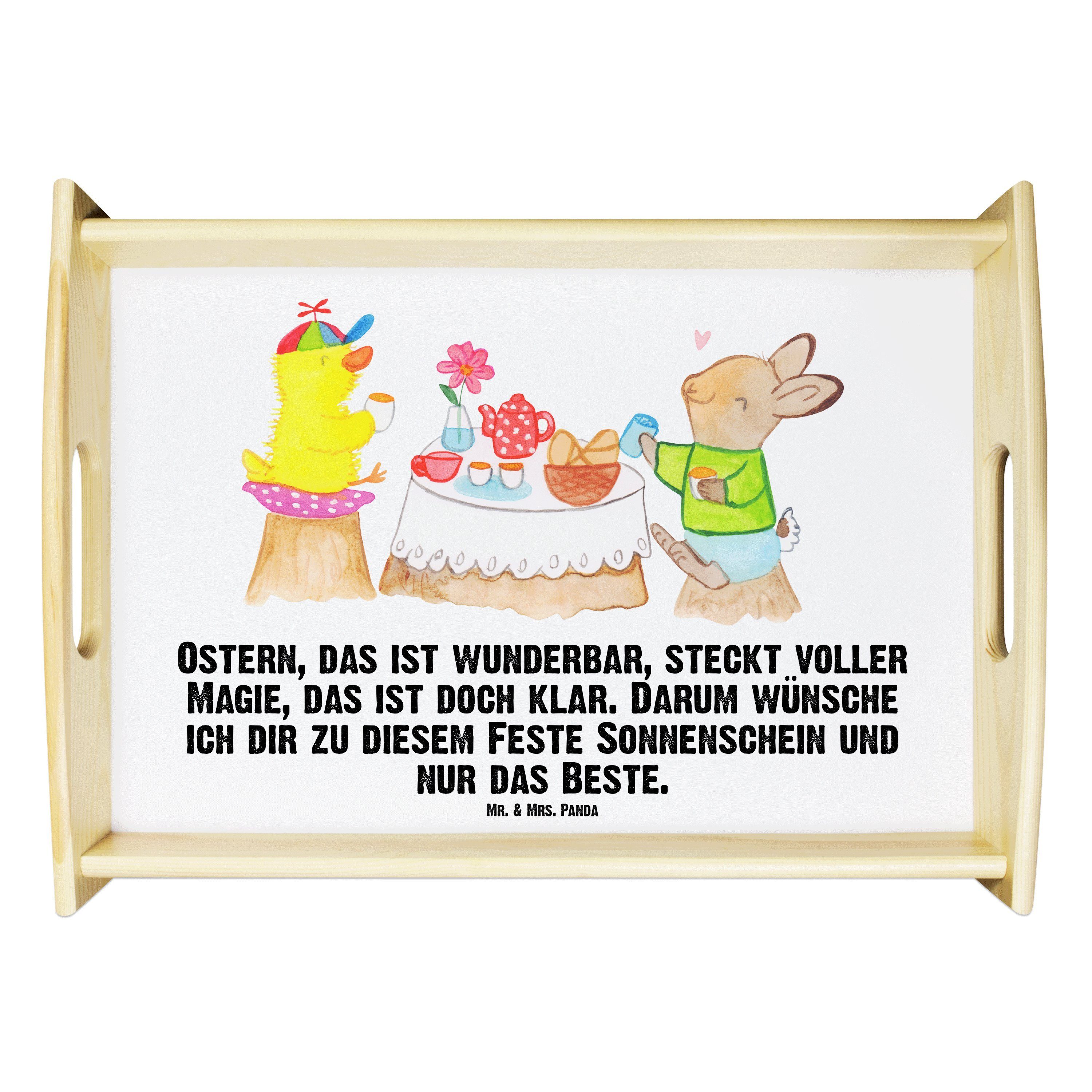 Mr. & Mrs. Panda Tablett Ostern Frühstück - Weiß - Geschenk, Ostergeschenke, Osternest, Holzta, Echtholz lasiert, (1-tlg)