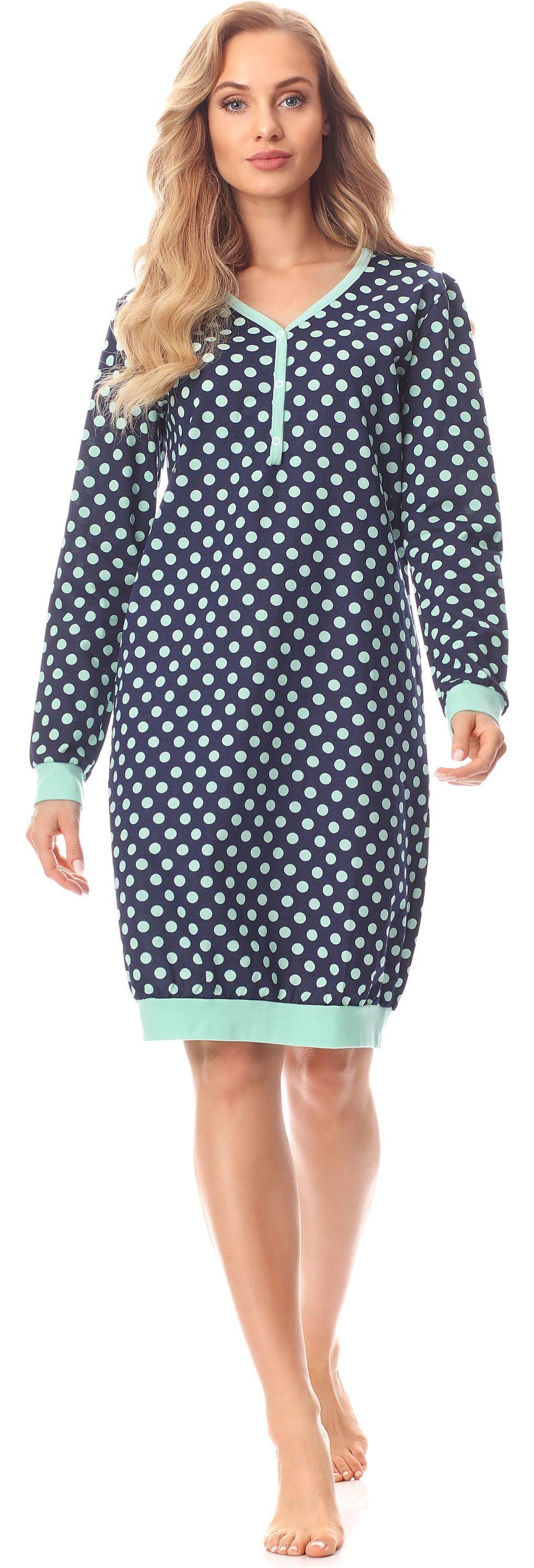 MS10-179 Style Damen Merry Dunkelblau/Punkten Nachthemd (1-tlg) Nachthemd