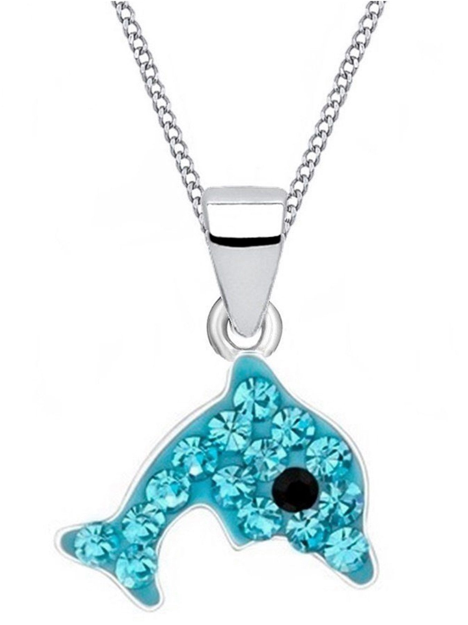 Kette mit Anhänger Mädchen Kinder Delfin Anhänger mit Kette aus 925 Silber mit Kristall