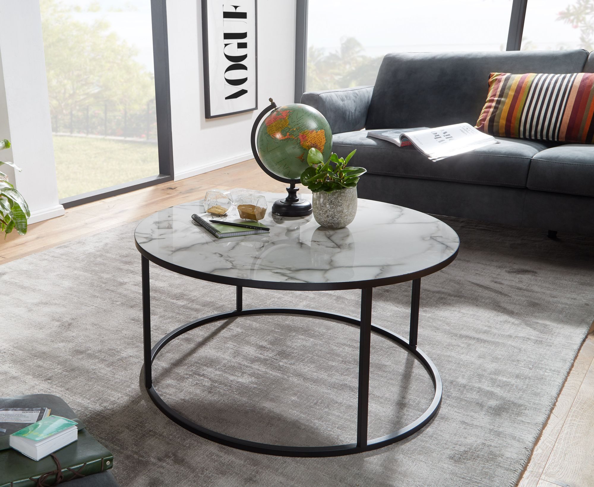 FINEBUY Couchtisch FB59952 Rund Ø 80 cm Wohnzimmertisch Weiß Marmor Optik S günstig online kaufen