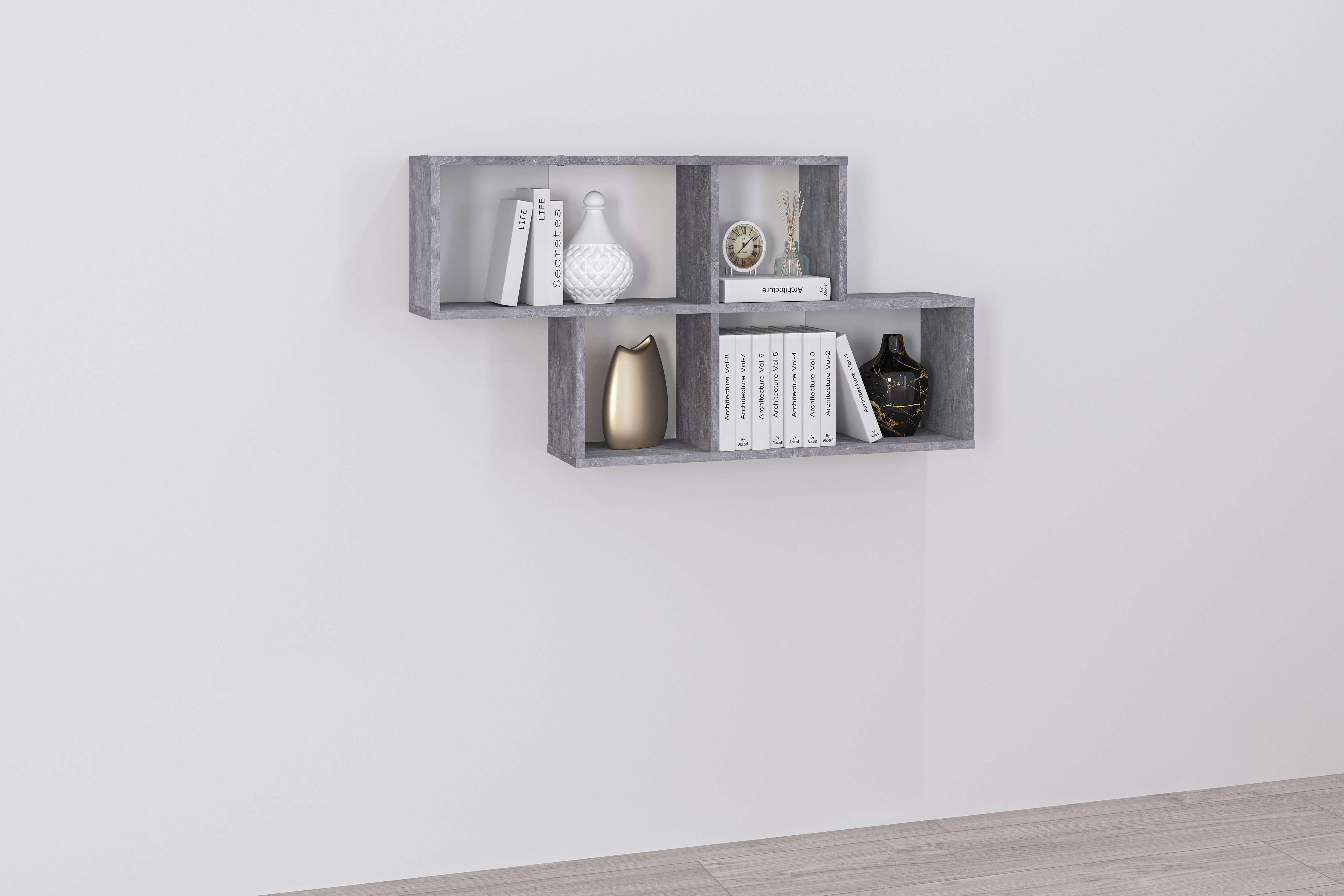FMD Wandregal Nora, Regal kompakt für Bücher und Accessoires, 100 cm breit, 53 cm hoch