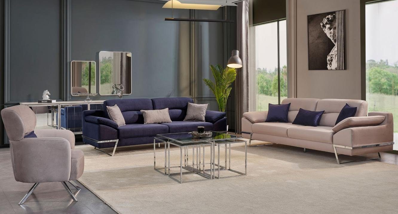 JVmoebel Sofa, Luxus Sofagarnitur 331 Sitzer Dreisitzer Sofa Sessel Stoff Blau