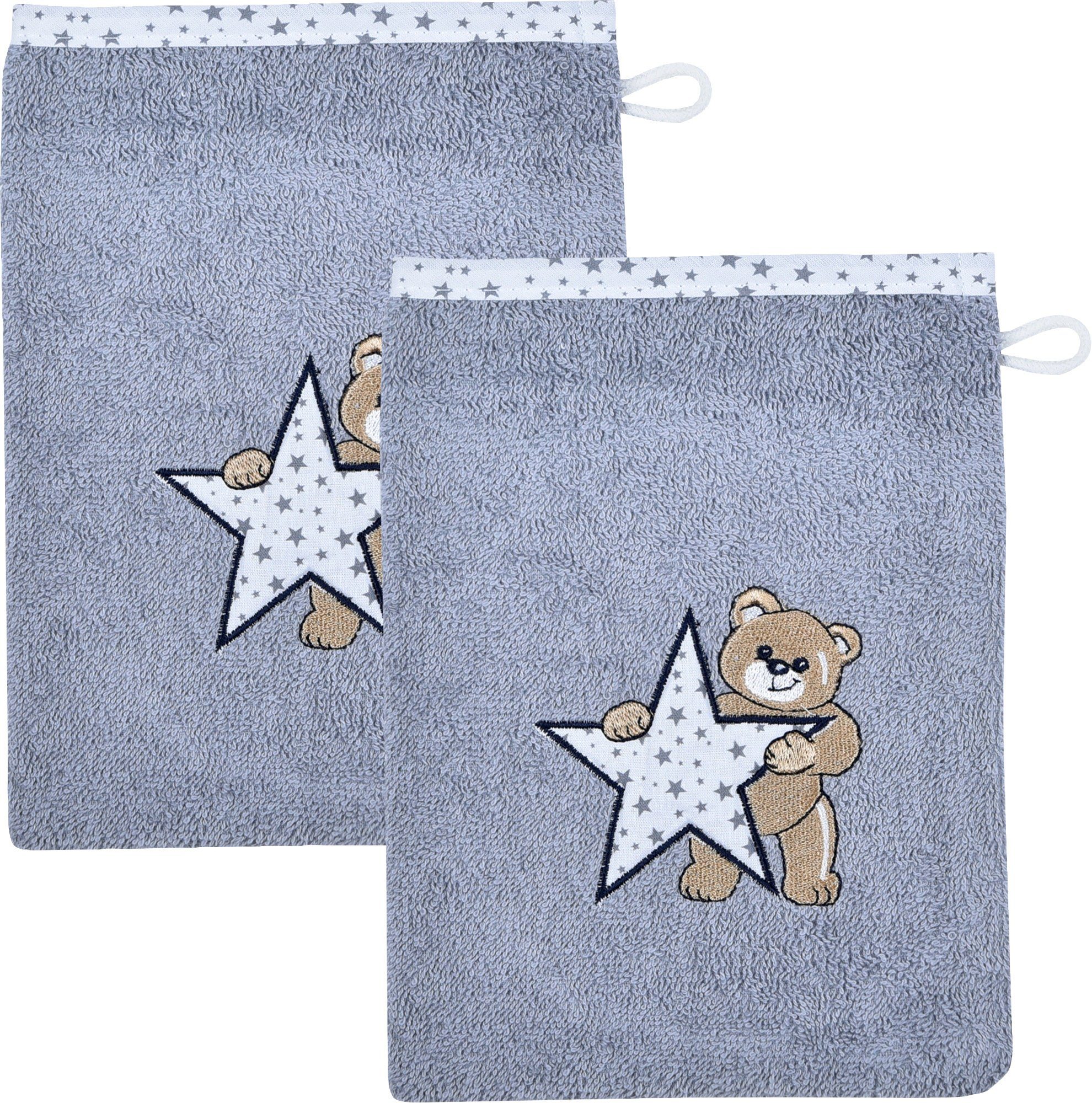 Wörner Waschhandschuh Kinder-Waschhandschuh "Stern" 2er-Pack, Walk-Frottier Uni