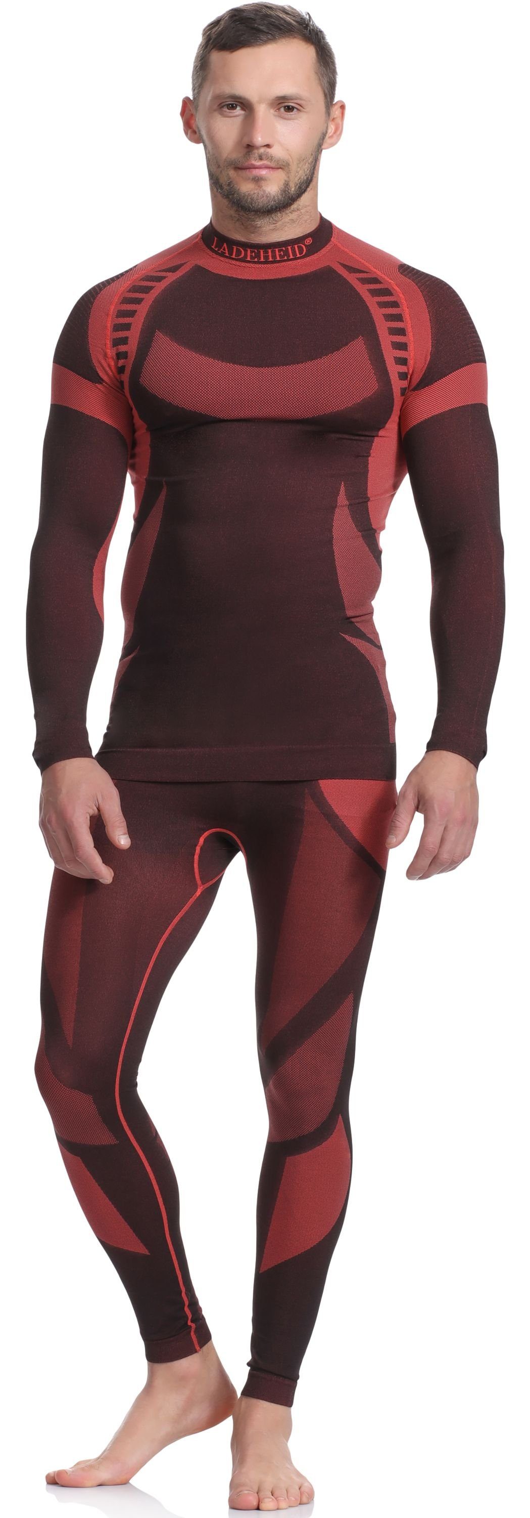 Ladeheid Funktionsunterhemd Herren Funktionsunterwäsche Set langarm Shirt Unterhose Thermoaktiv (Set, mit Funktionsunterhose) Schwarz/Rot