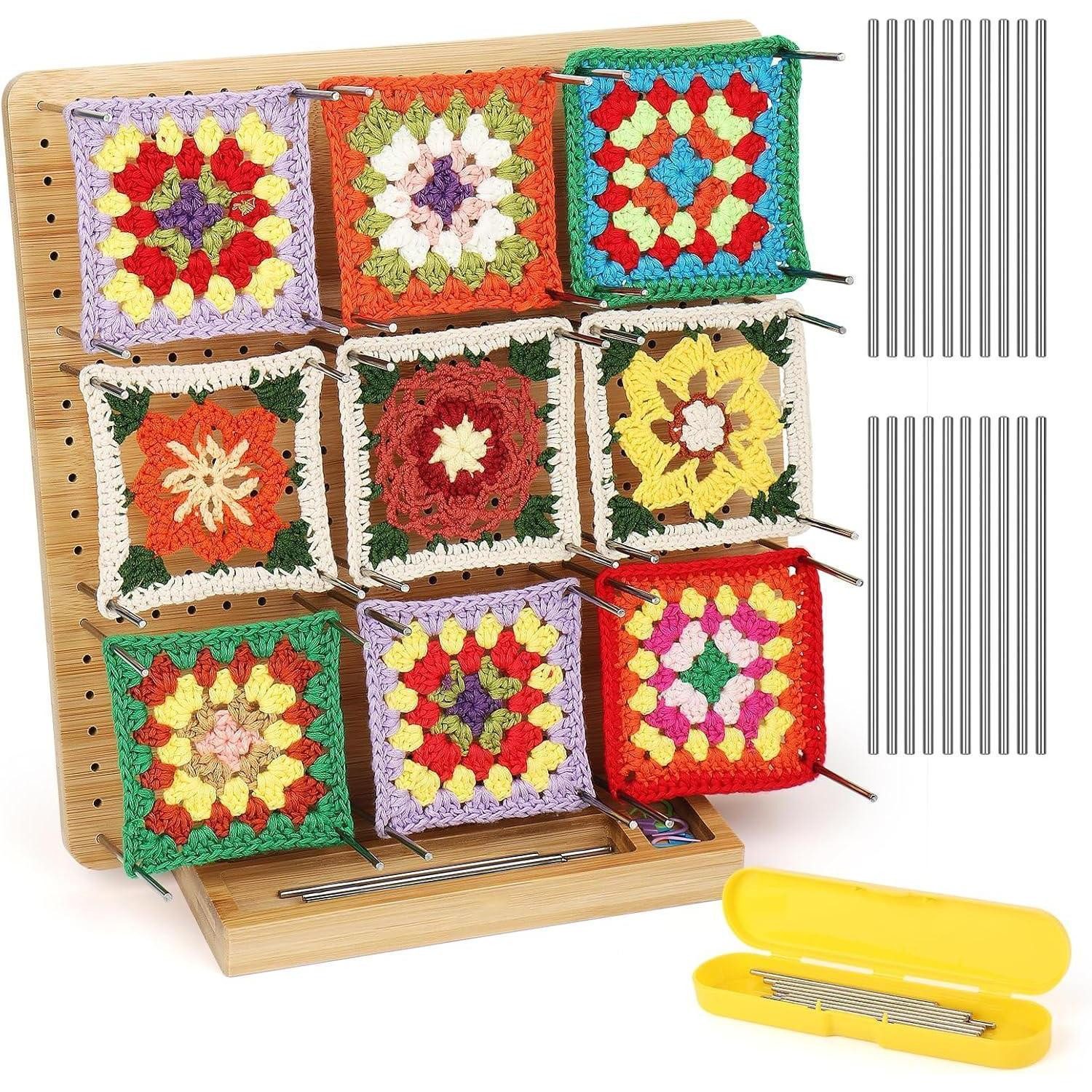 LuxusKollektion Häkelnadeln Sperrbrett Granny Square Spanner 29cm 20 Edelstahlstifte 29*29cm