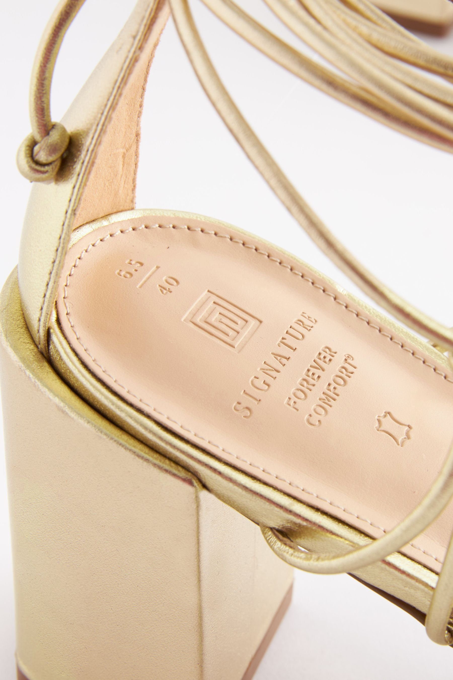 Next Signature Absatzschuhe Knotendetail Gold Leder aus (1-tlg) Sandalette mit