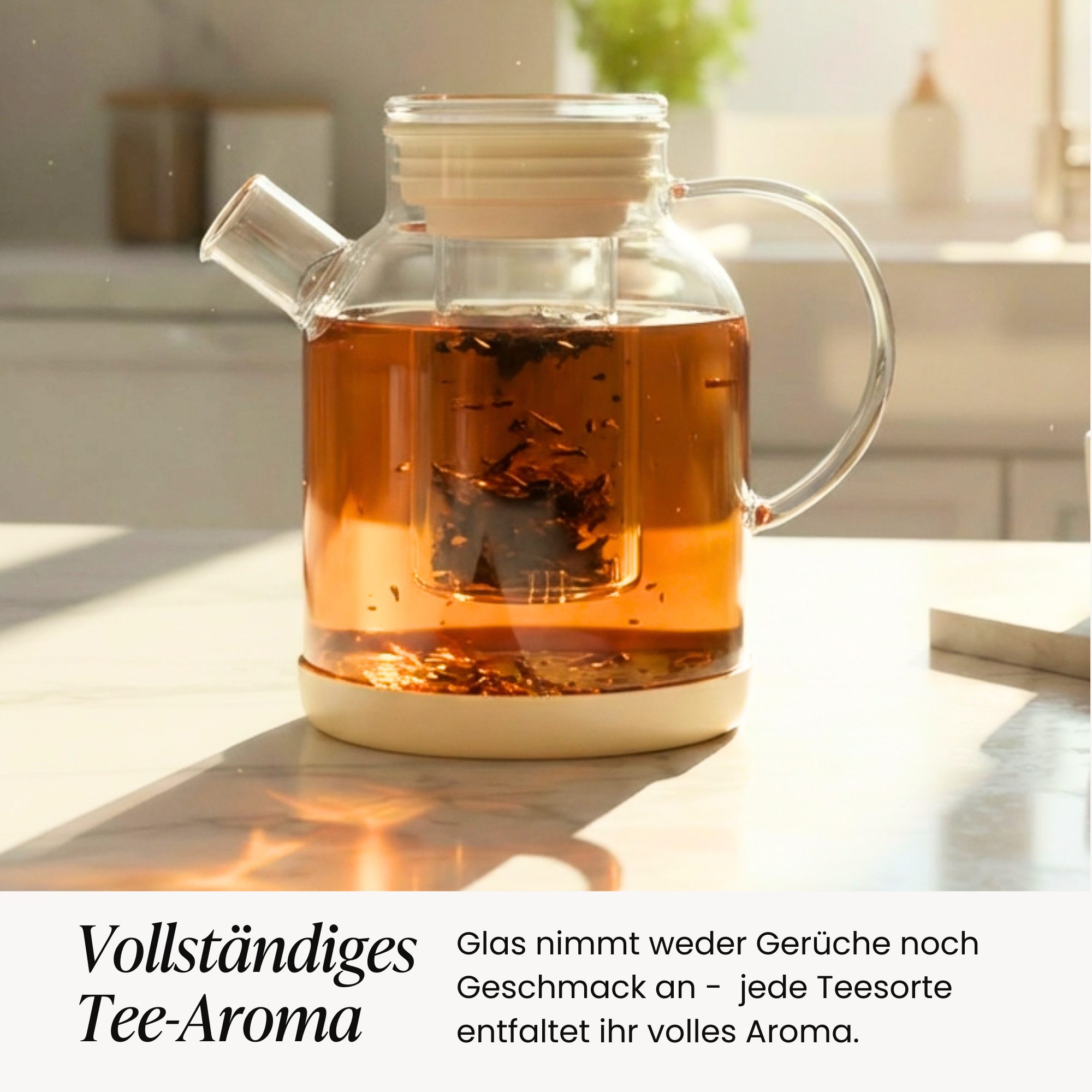 Zoha Teekanne Glasteekanne mit Sieb 1,5 Liter - Hitzebeständiger Teebereiter, Premium Borosilikatglas mit Siebeinsatz