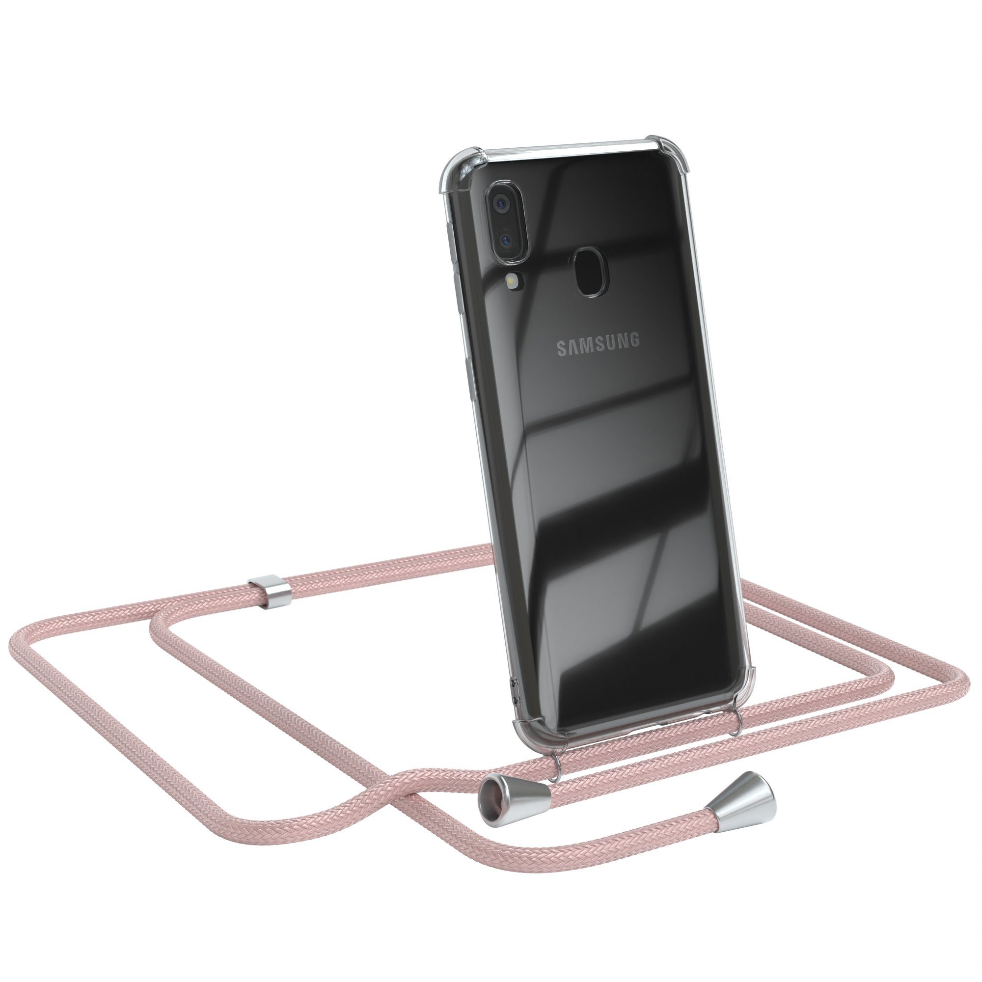 EAZY CASE Handykette Hülle mit Kette für Samsung Galaxy A40 5,9 Zoll, Slimcover Festival Hülle Band Handyketten Umhängehülle Altrosa Rosé