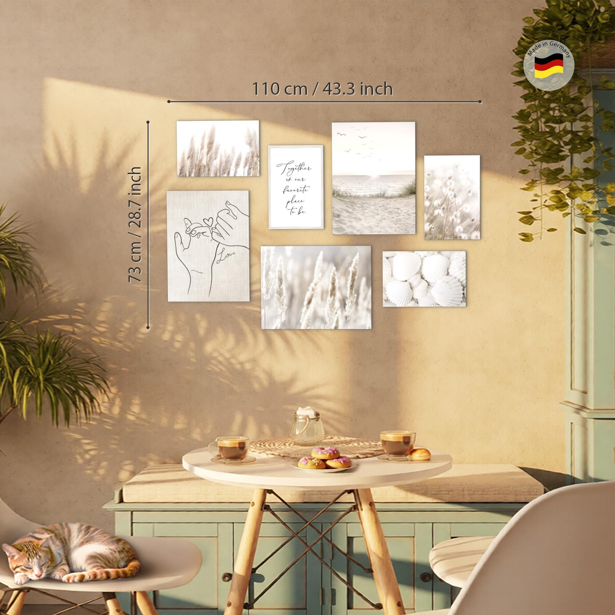 Novart Wandbild Boho Style Strand Meer Natur Wohnzimmer Schlafzimmer Boho 100x70cm, Pampas (7 St)