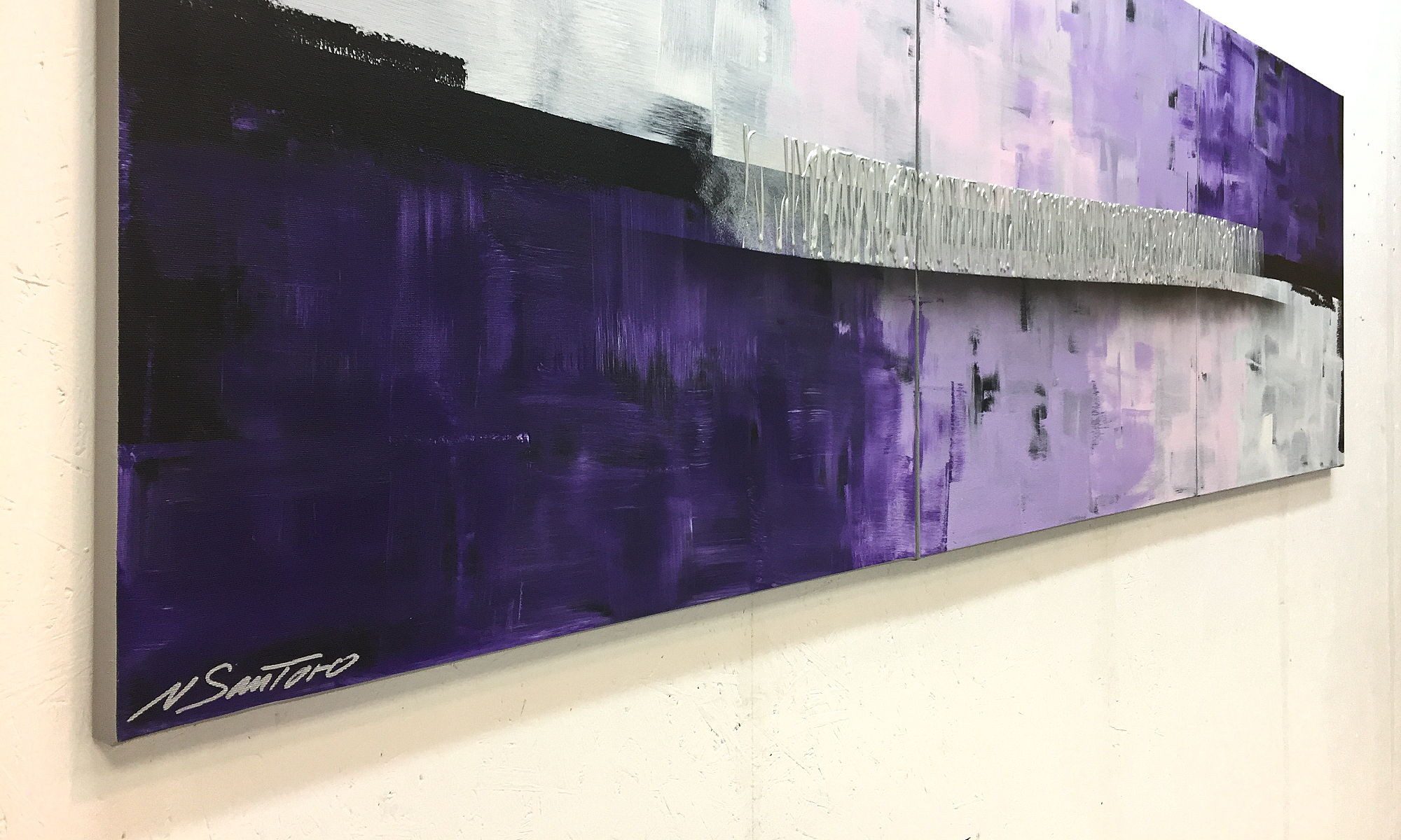 WandbilderXXL XXL-Wandbild Purple Fusion 210 x 70 cm, Abstraktes Gemälde, handgemaltes Unikat