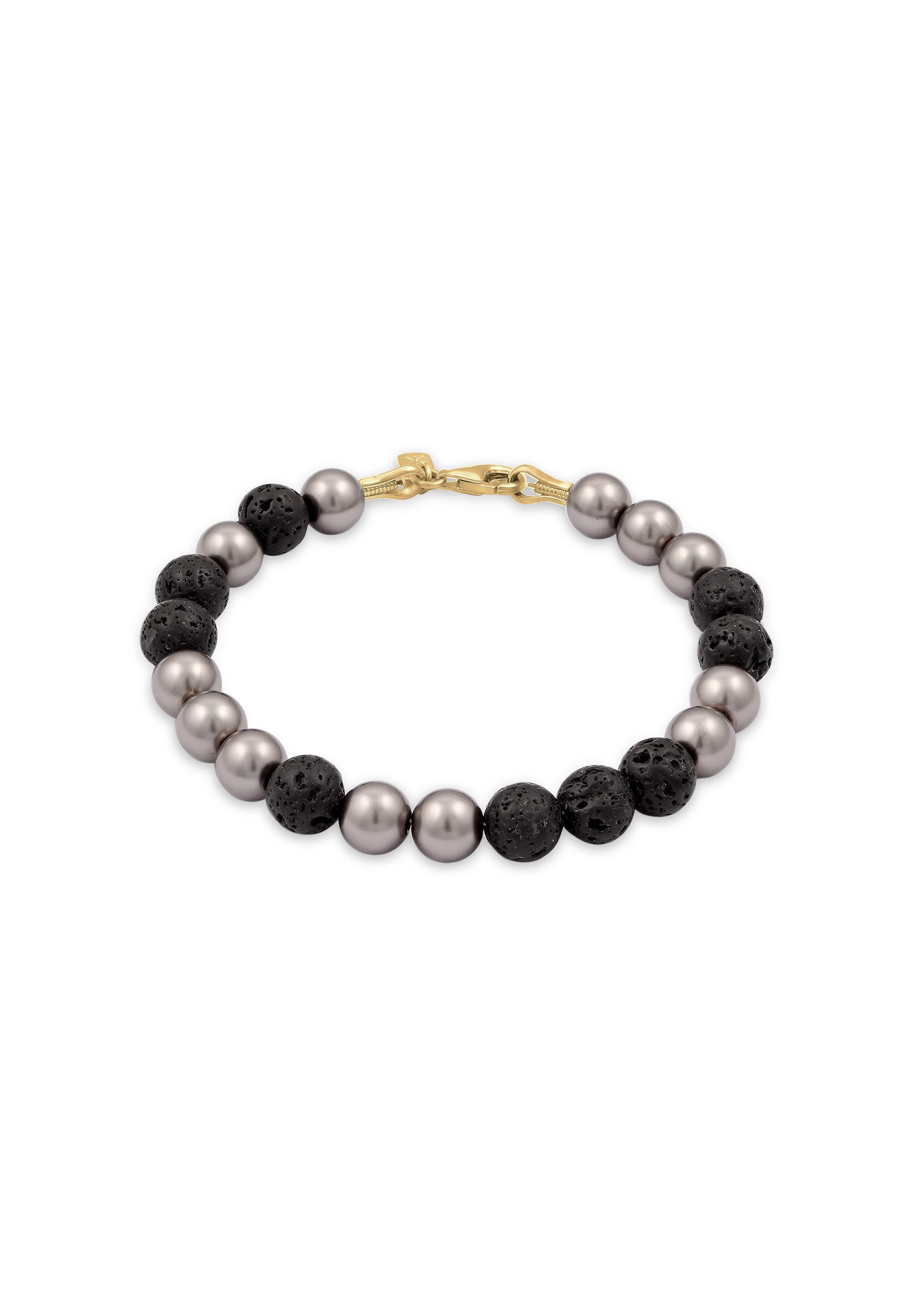 Kuzzoi Bead-Armband-Set Lava Synthetische Perle Grau Schwarz 925 Sterling Silber