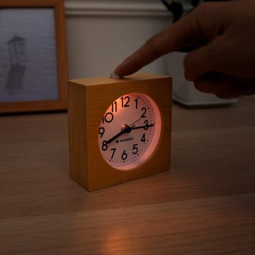 Navaris Wecker Holz Wecker mit Snooze - Retro Uhr im Viereck Design - Naturholz