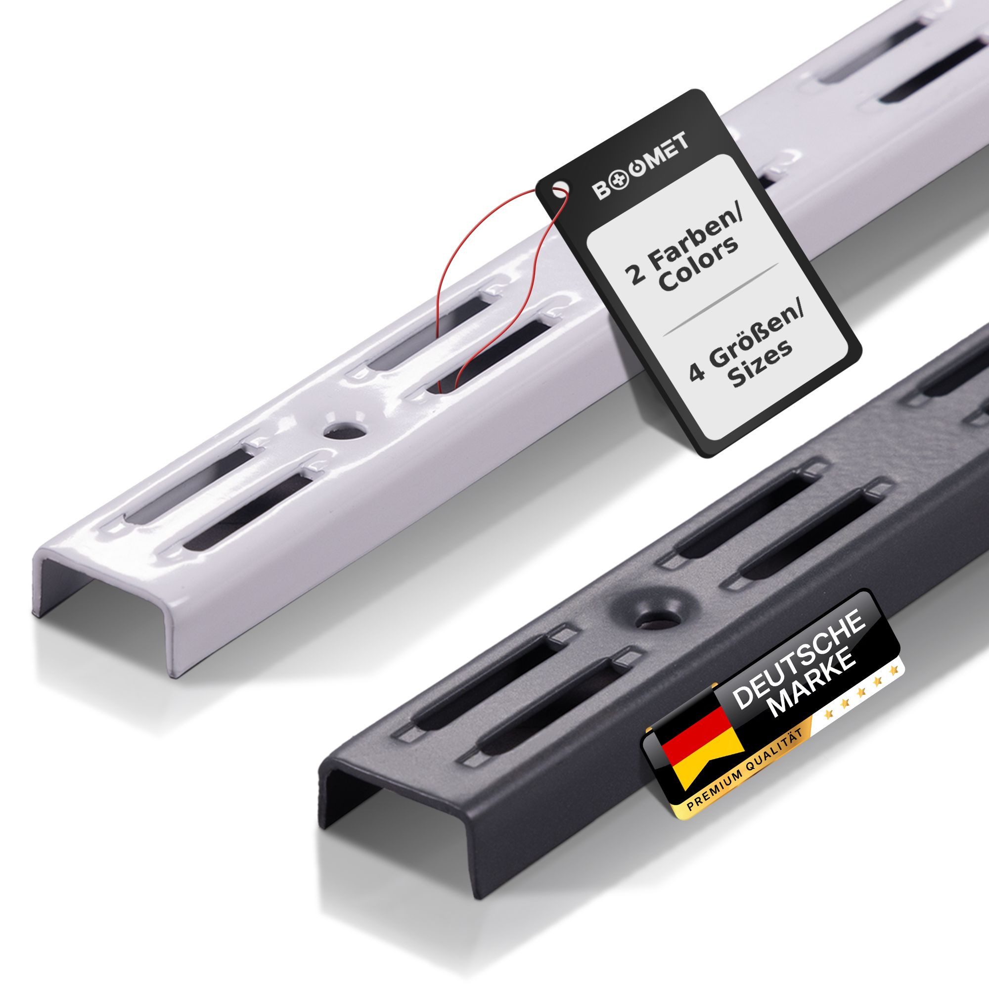 BOOMET Wandregalhalter Wandschienen für Regalsystem 2-reihig, 2-tlg., Weiß 50cm Regalschienen Wandregal Schiene