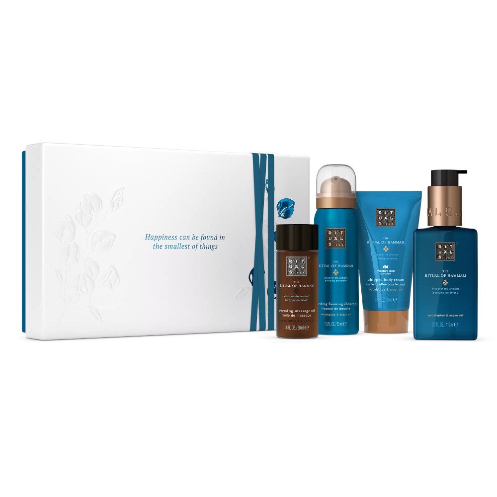 Rituals Pflege-Geschenkset Rituals Hammam Geschenkset – 4-teilig mit Dusch & Pflege, 4-tlg., 4-teiliges Hammam Set mit Eukalyptus, Rosmarin & Arganöl