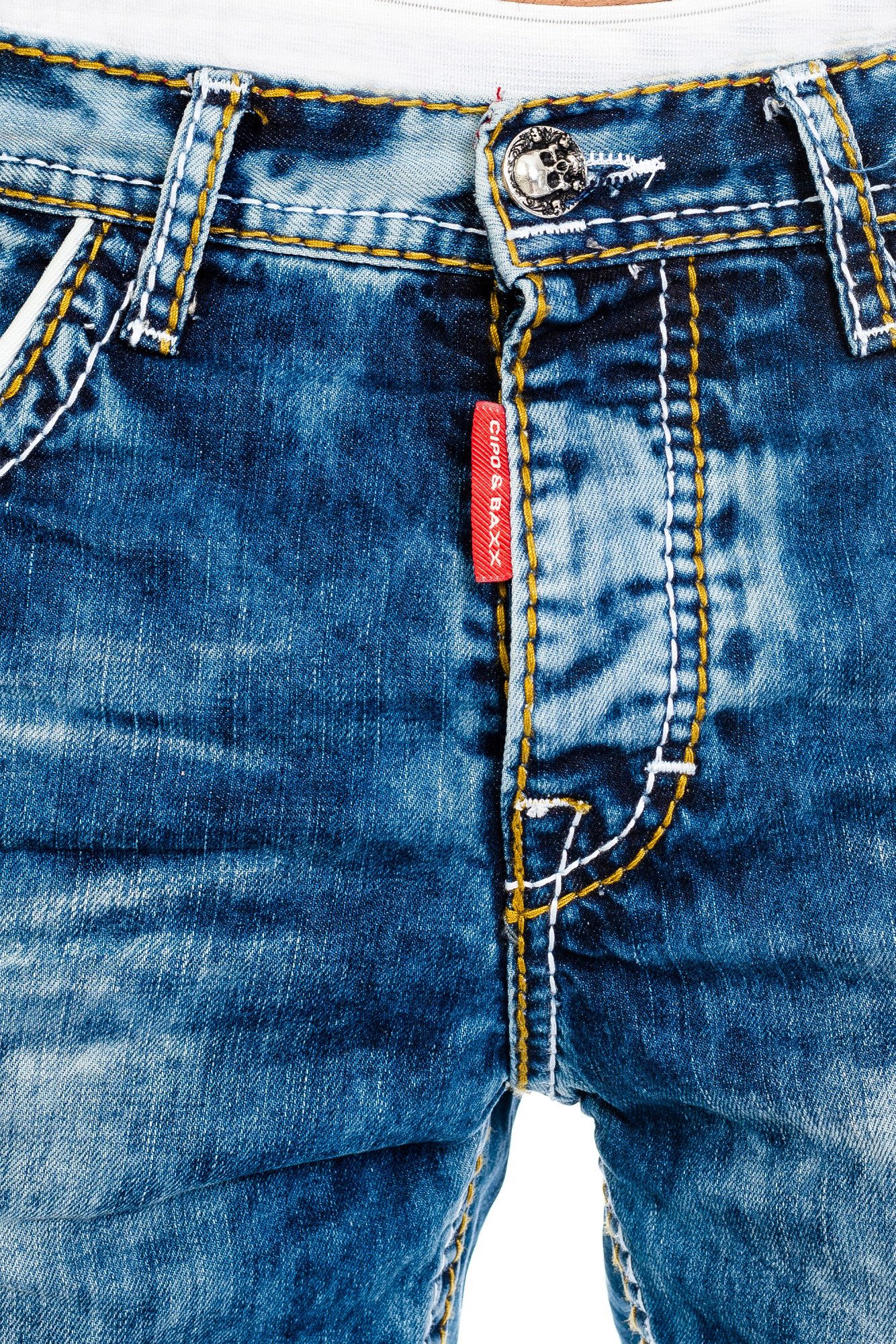 Cipo & Baxx Regular-fit-Jeans Jeans Hose mit dicken Nähten Stylische Design mit dicken Kontrastnähten – Bild 5 von 5