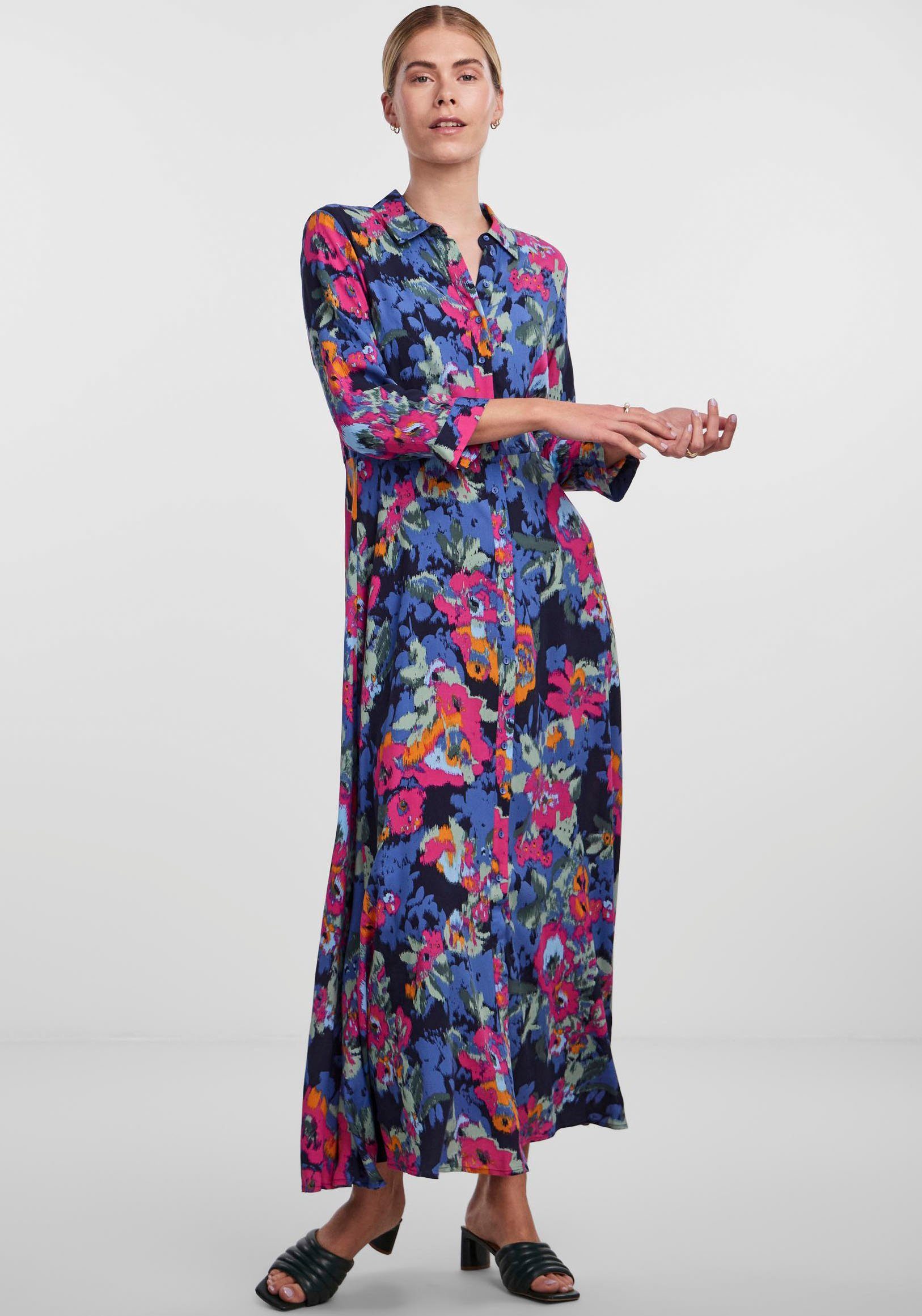 Y.A.S Hemdblusenkleid YASSAVANNA LONG SHIRT DRESS mit 3/4 Ärmel Garden Topiary AOP | 