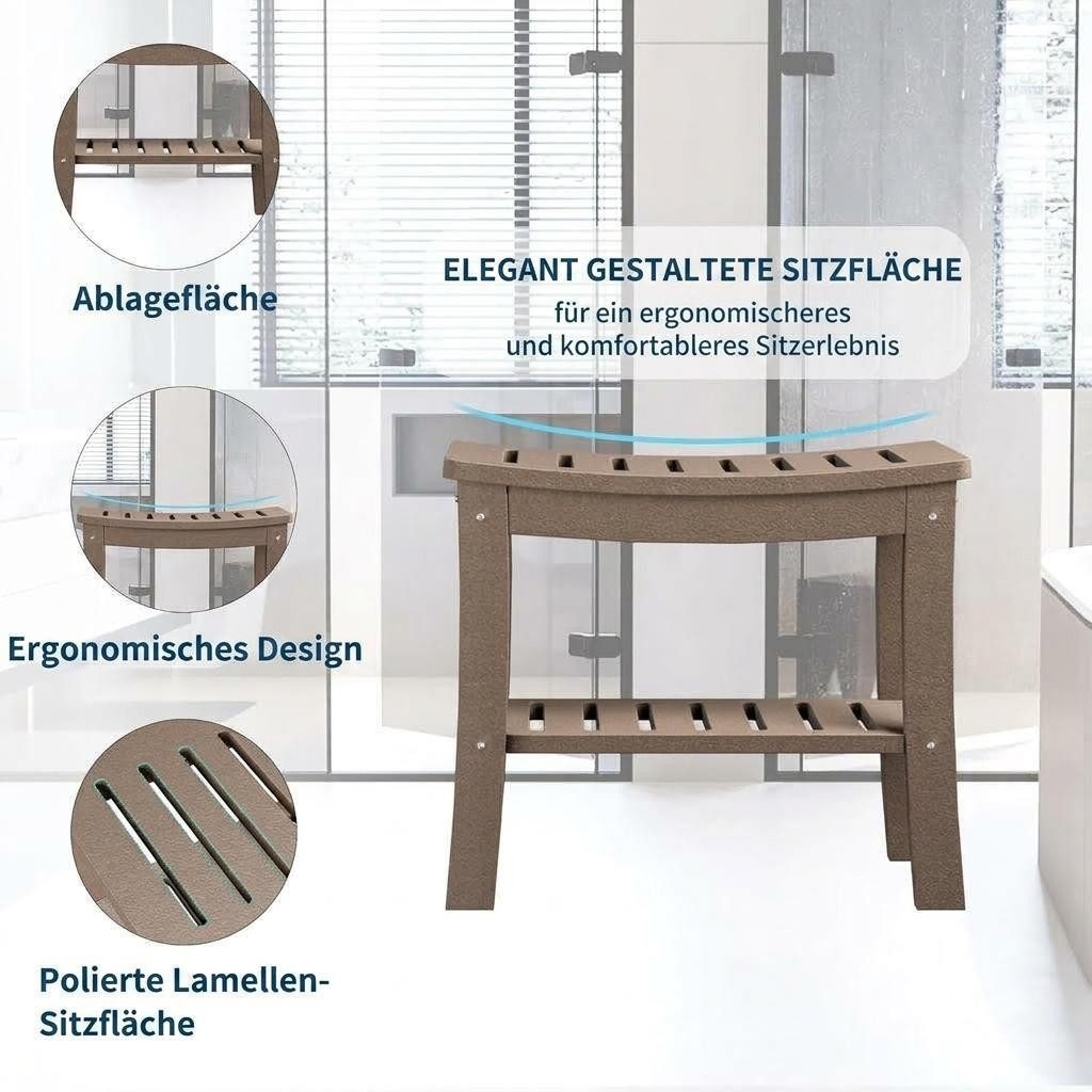 GarveeMore Dusch- und Badhocker aus HDPE mit Ablage,wasserdichter Duschbank,Duschhocker, für Badezimmer, Badewanne, Stützen