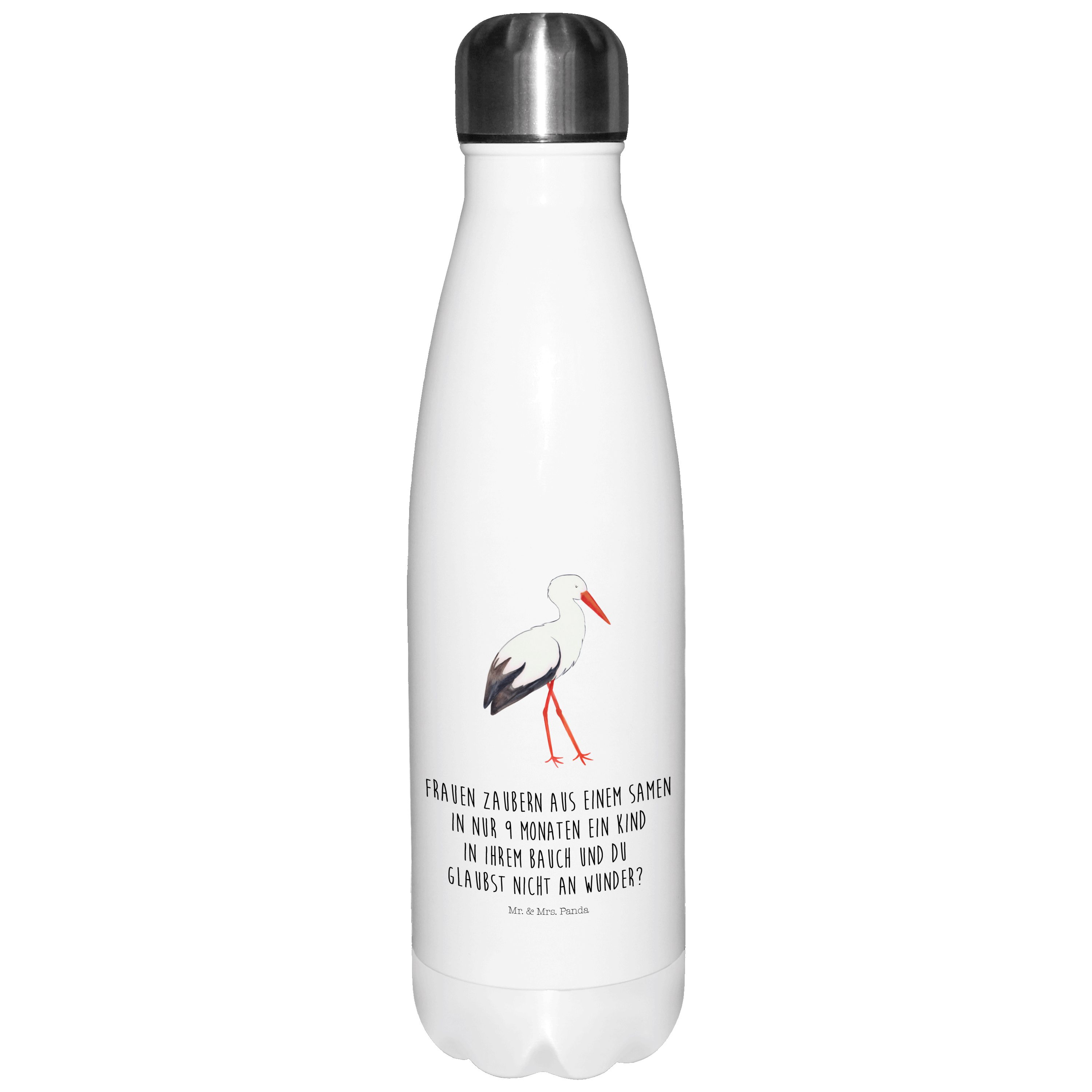 Thermoflasche Storch - Weiß - Geschenk, lustige Sprüche, Thermoflasche, Baby, Doppe