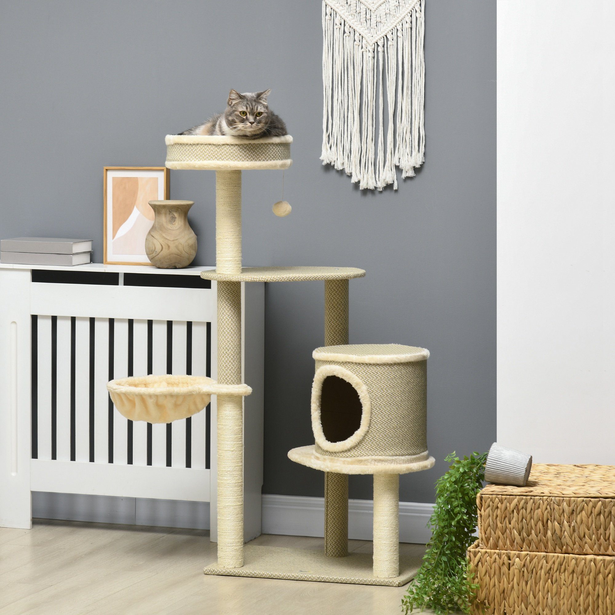 PawHut Kratzbaum Katzenbaum mit Katzenhöhle, Spielball, günstig online kaufen