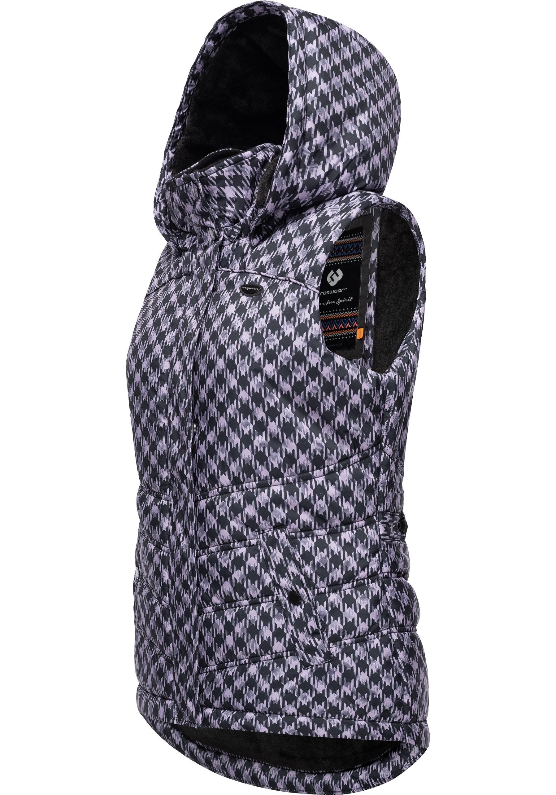 Ragwear Steppweste Hesty Print Weste mit abnehmbarer Kapuze und Hahnentritt Muster