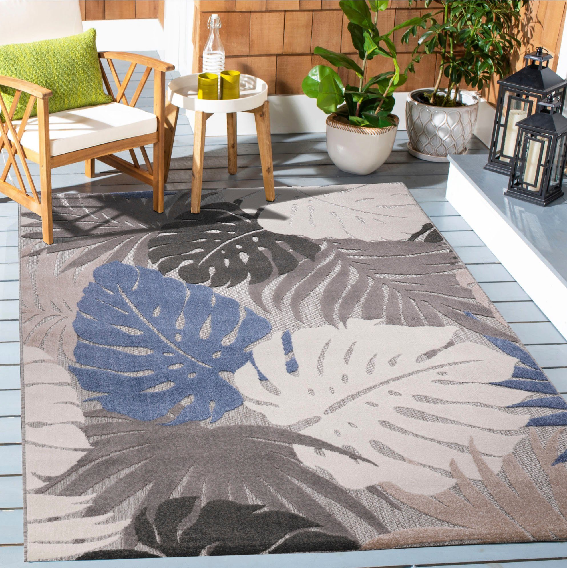 Sanat Teppich Floral Outdoor, auch als Läufer und Rund, rechteckig, Höhe: 6 mm, In- und Outdoor geeignet, florales Design, Balkon, Terasse