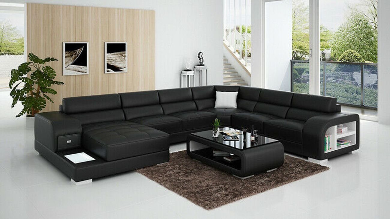 JVmoebel Ecksofa Modern Garnitur Eck Ecksofa Sofa USB Couch Licht Design Ledersofa