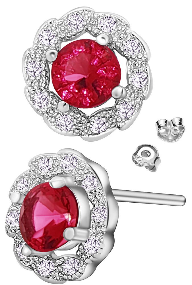Paar Ohrstecker runde 925 Silber 8mm rot lila Ohrringe Schmuck für Frauen Damen Mutter
