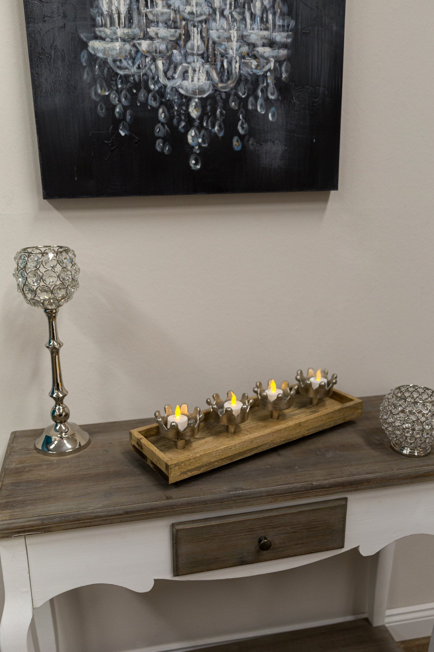 Wohnando Dekokranz Kerzenhalter Tablett aus Holz 4 Kerzen perfekt für gemütliche Abende