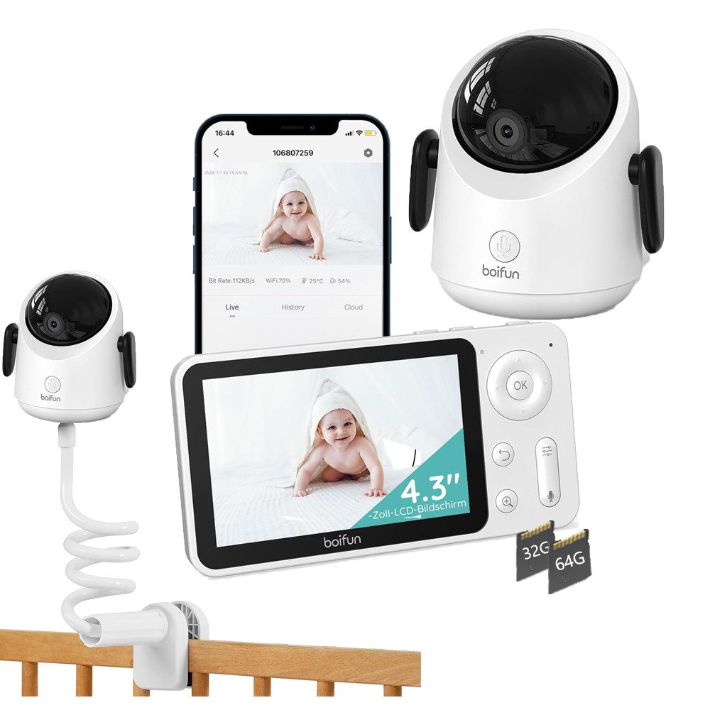 Video-Babyphone WLAN Babyphone mit Kamera 4,3” 2MP Kamera App-Steuerung mit Halterung
