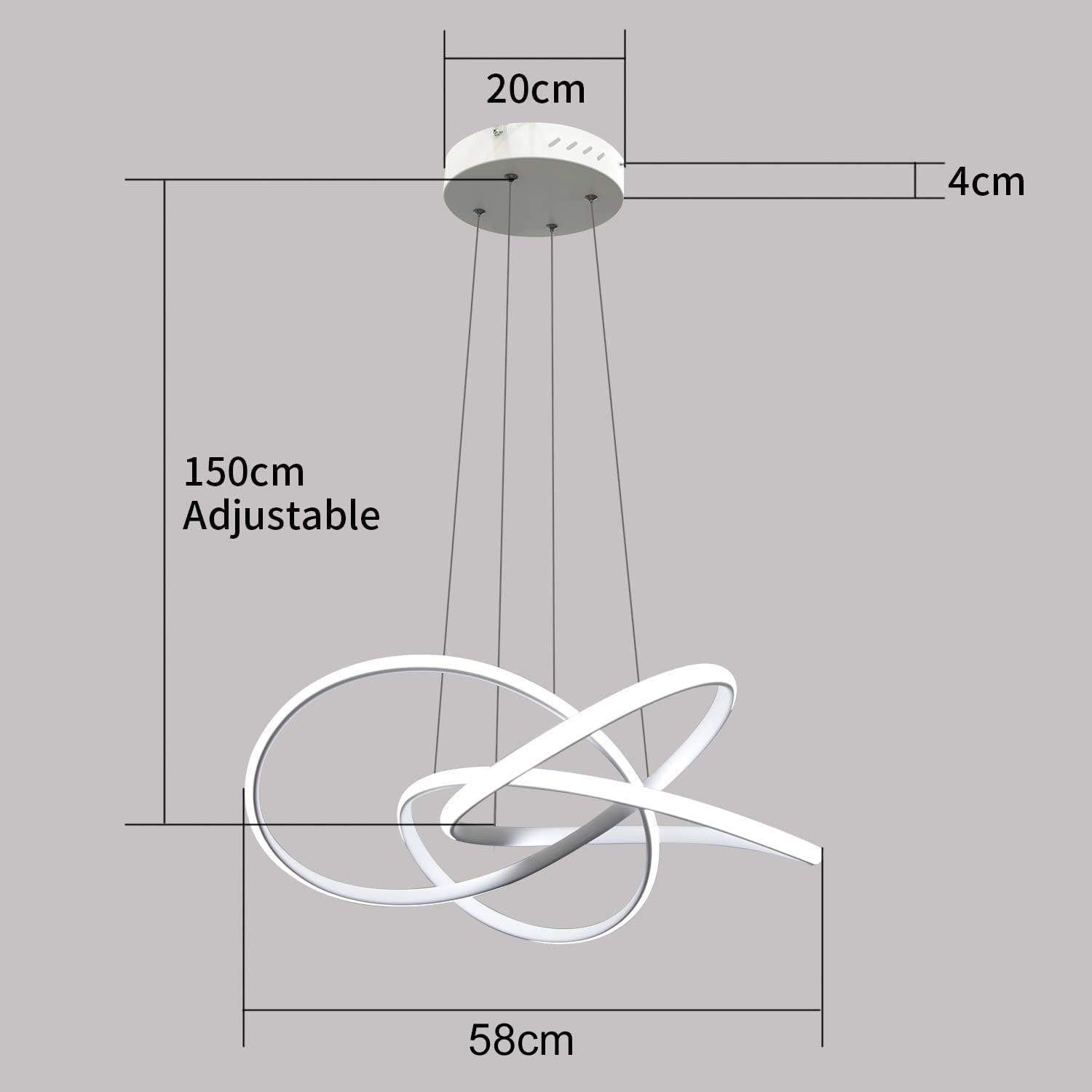 ZMH LED Pendelleuchte Höhenverstellbar 62W Ring Kronleuchter Fernbedienung Schlafzimmer, LED fest integriert, 3000-6500k, Ø62cm Ringe Kronleuchter Pendant Lamp  – Bild 5 von 5