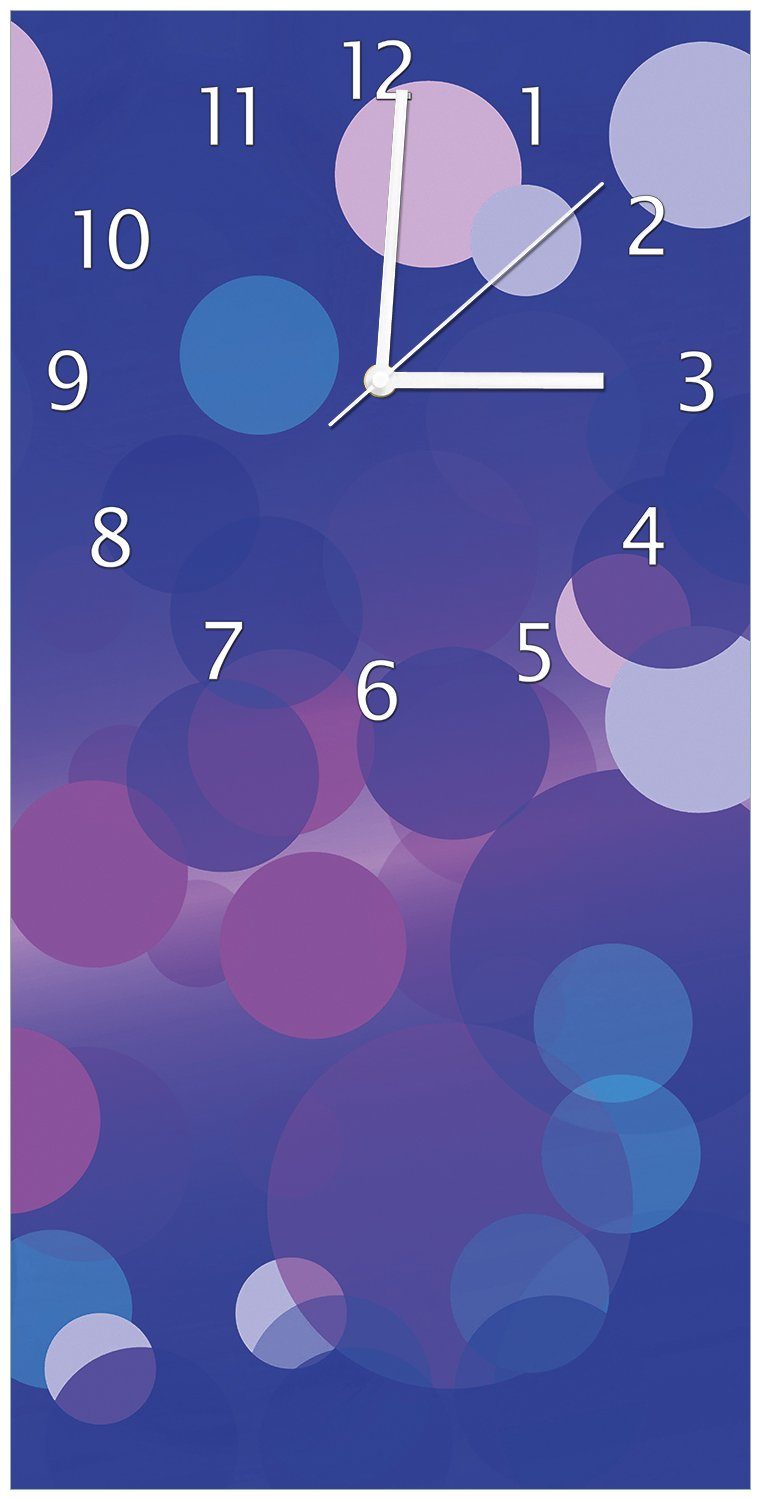 Wallario Wanduhr Blaue Kreise mit pink - harmonisches Muster (Uhr aus Acryl)