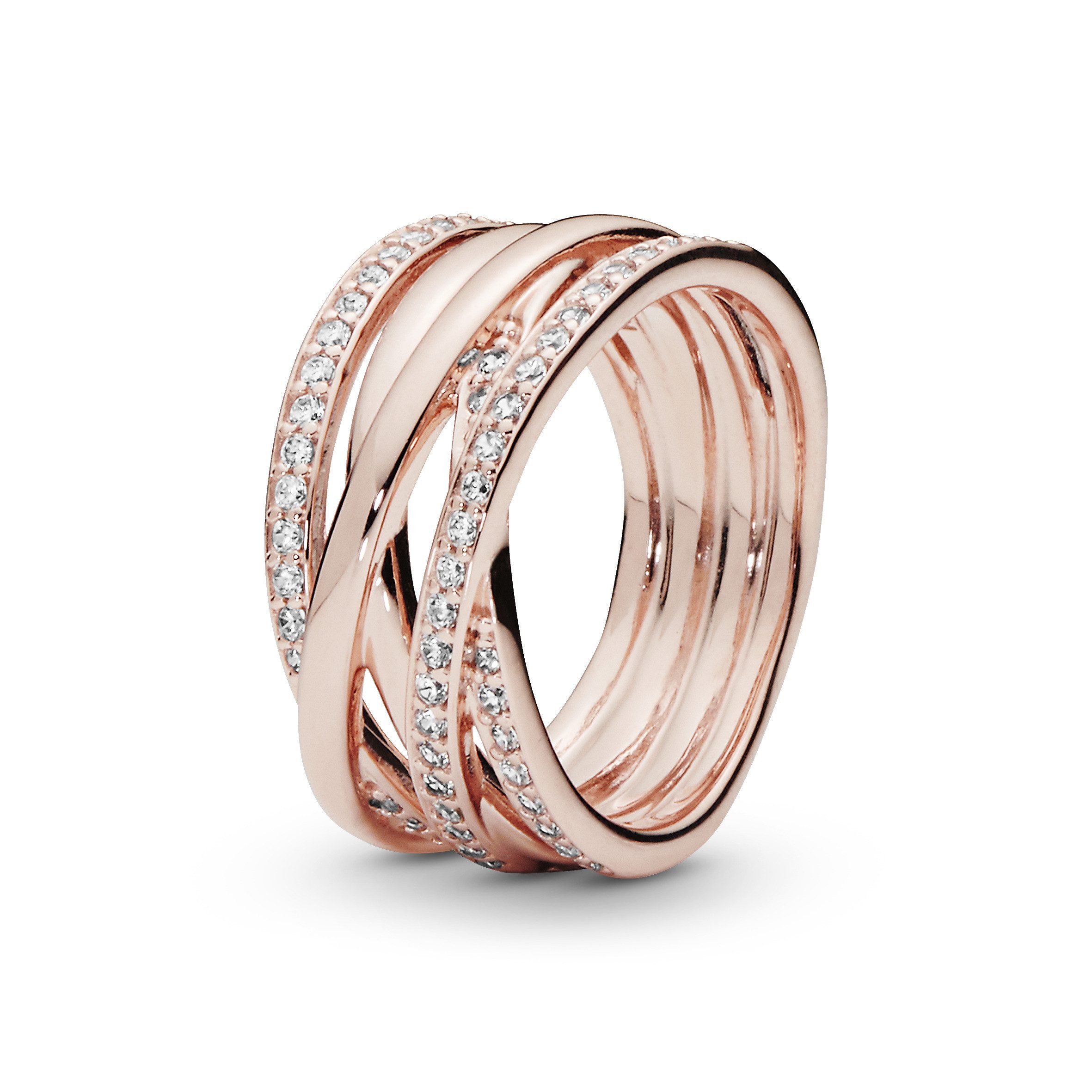 Silberring Pandora polierter und funkelnder Linien Ring rosé 180919CZ-60